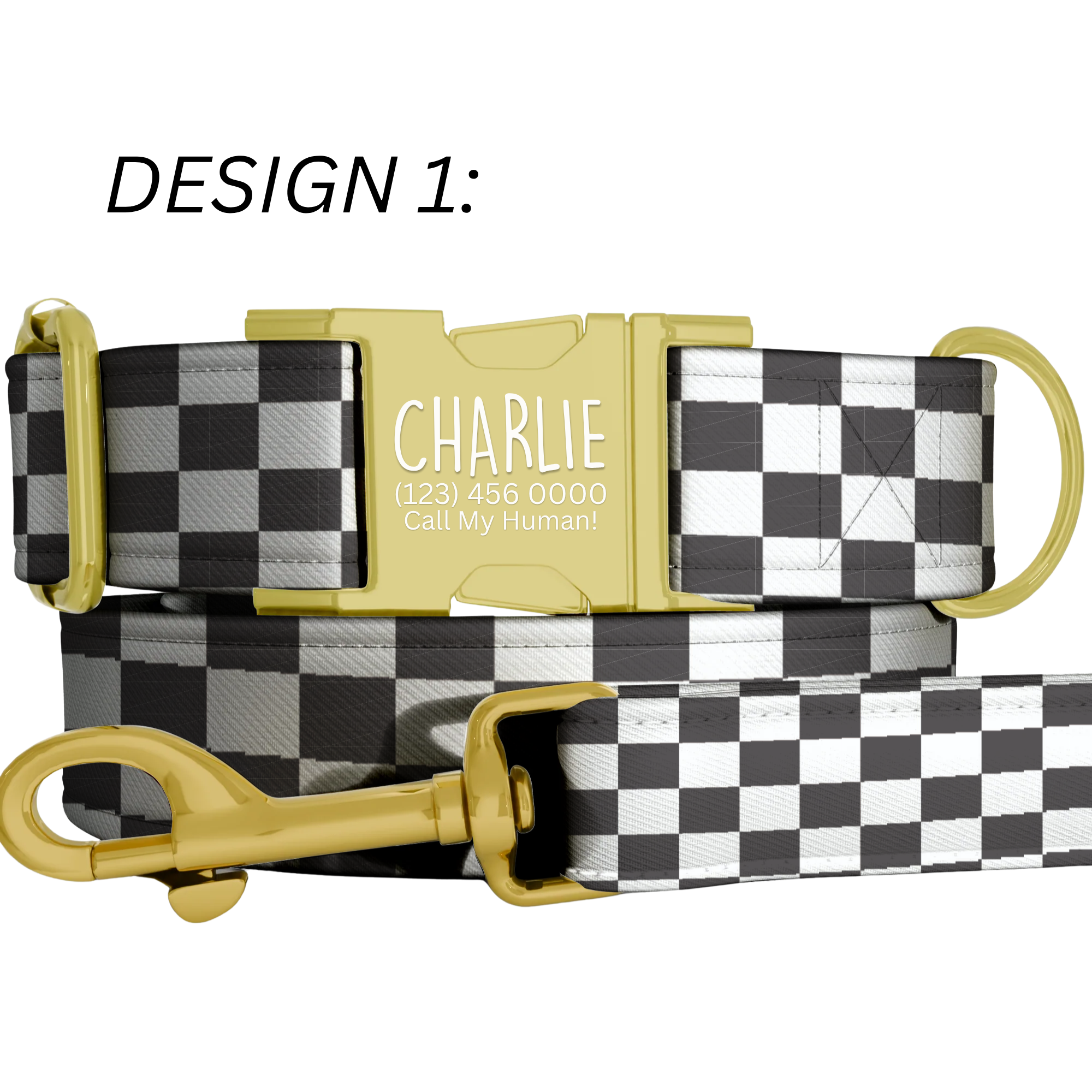 Racing Checkered Flag Personalized Dog Collar & Leash Set