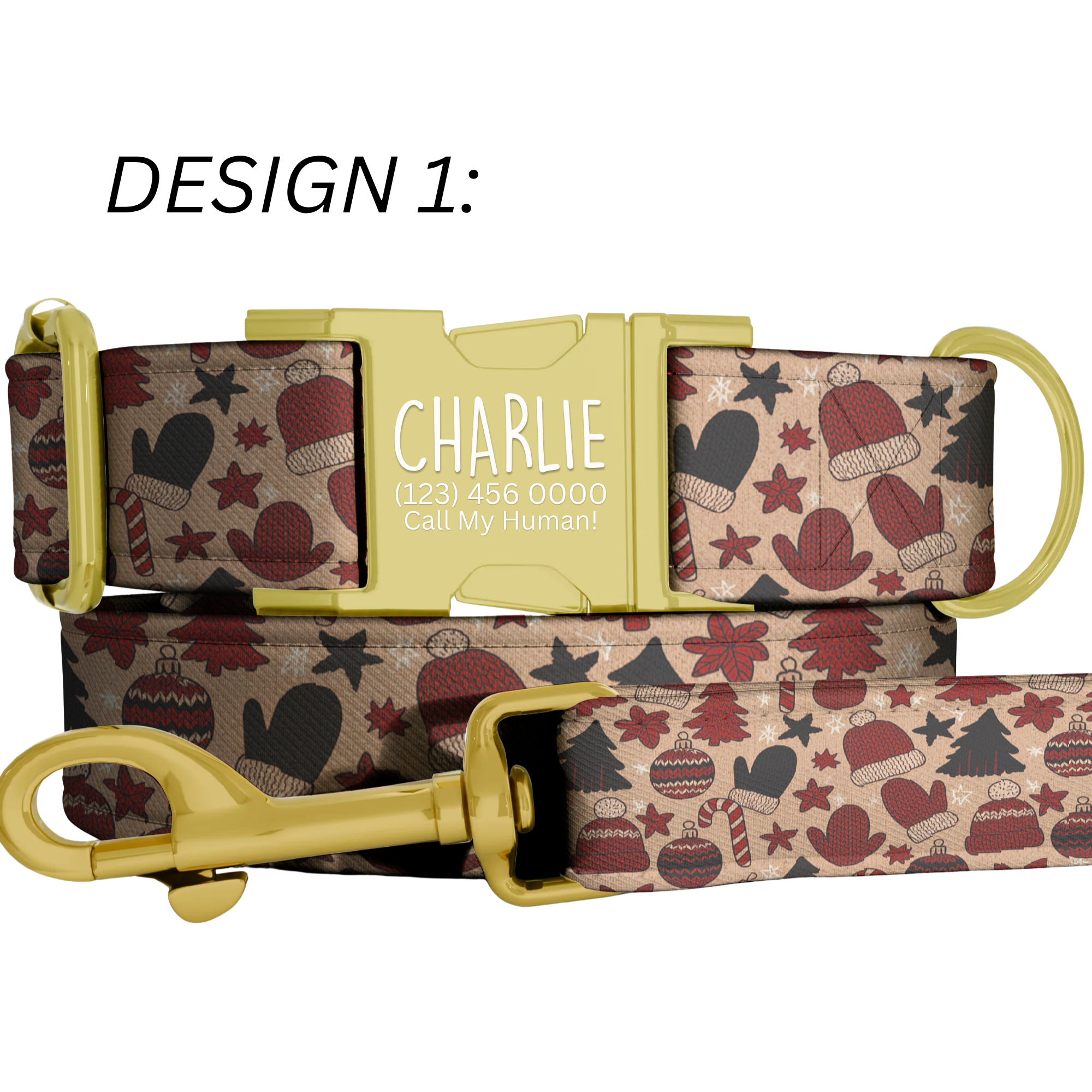 Vintage Christmas Dog Collar Red Black Holiday Pattern Personalized Name Collar Custom Pet ID Collar Festive Puppy Gift Christmas