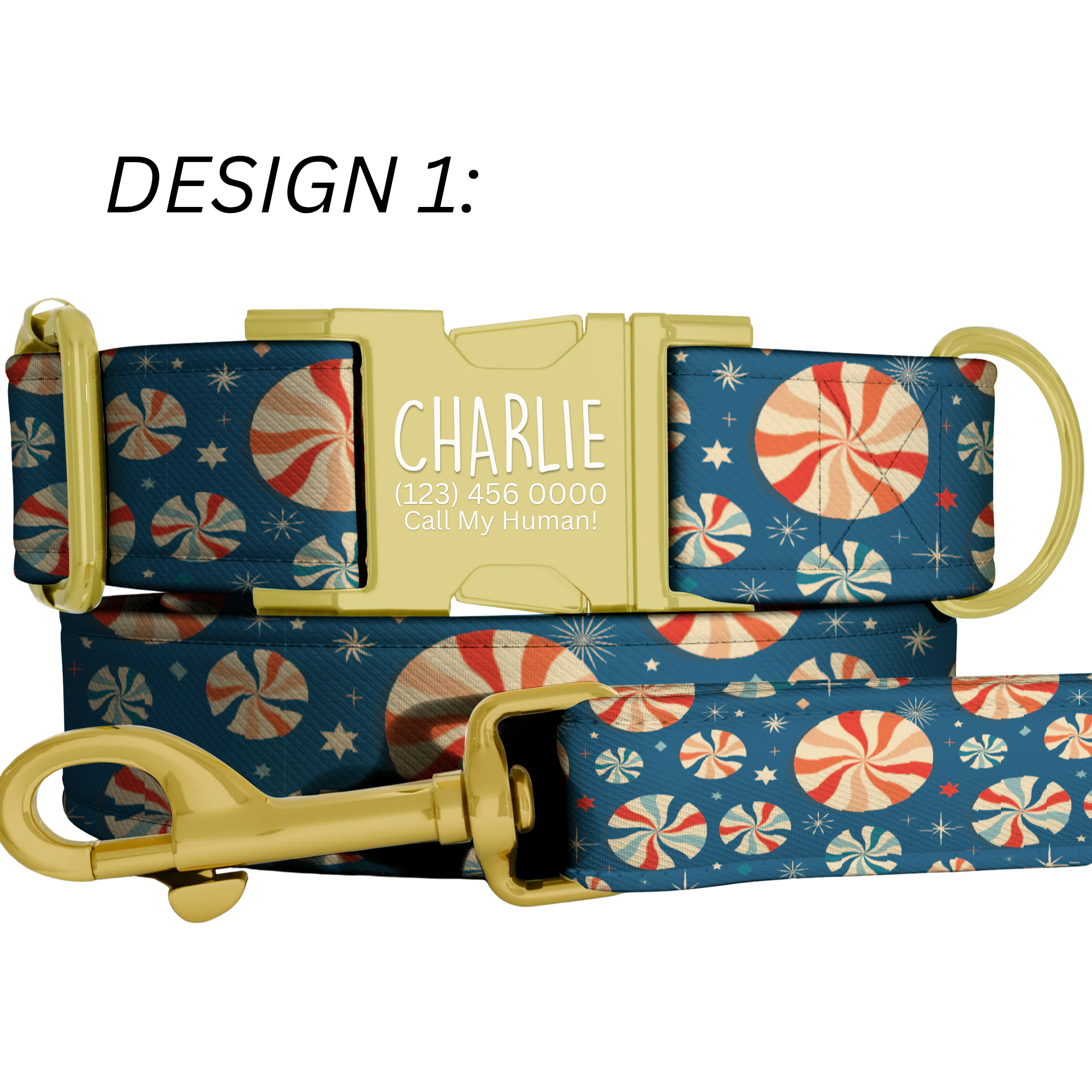 Christmas Pattern Dog Collar Personalized Name Collar Custom Holiday Pet ID Collar Candy Cane Present Design Festive Puppy Gift
