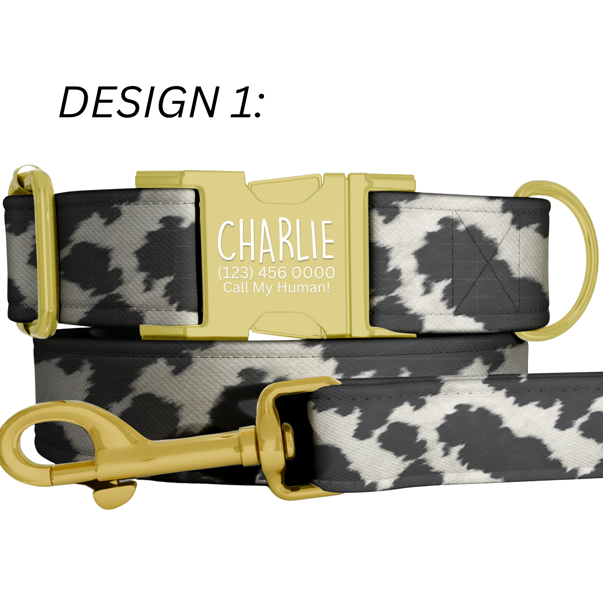Cow Print Personalized Dog Collar  & Leash Set