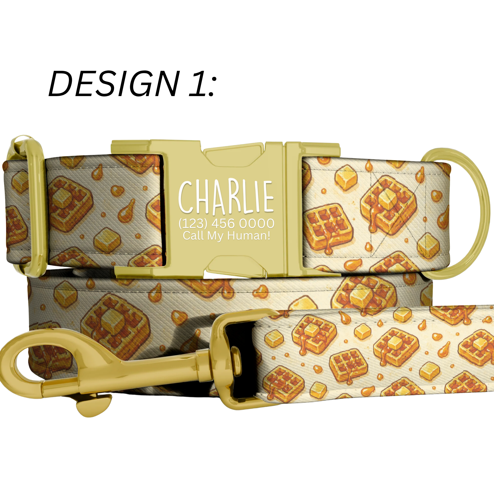 Waffle & Maple Pattern Personalized Dog Collar & Leash Set
