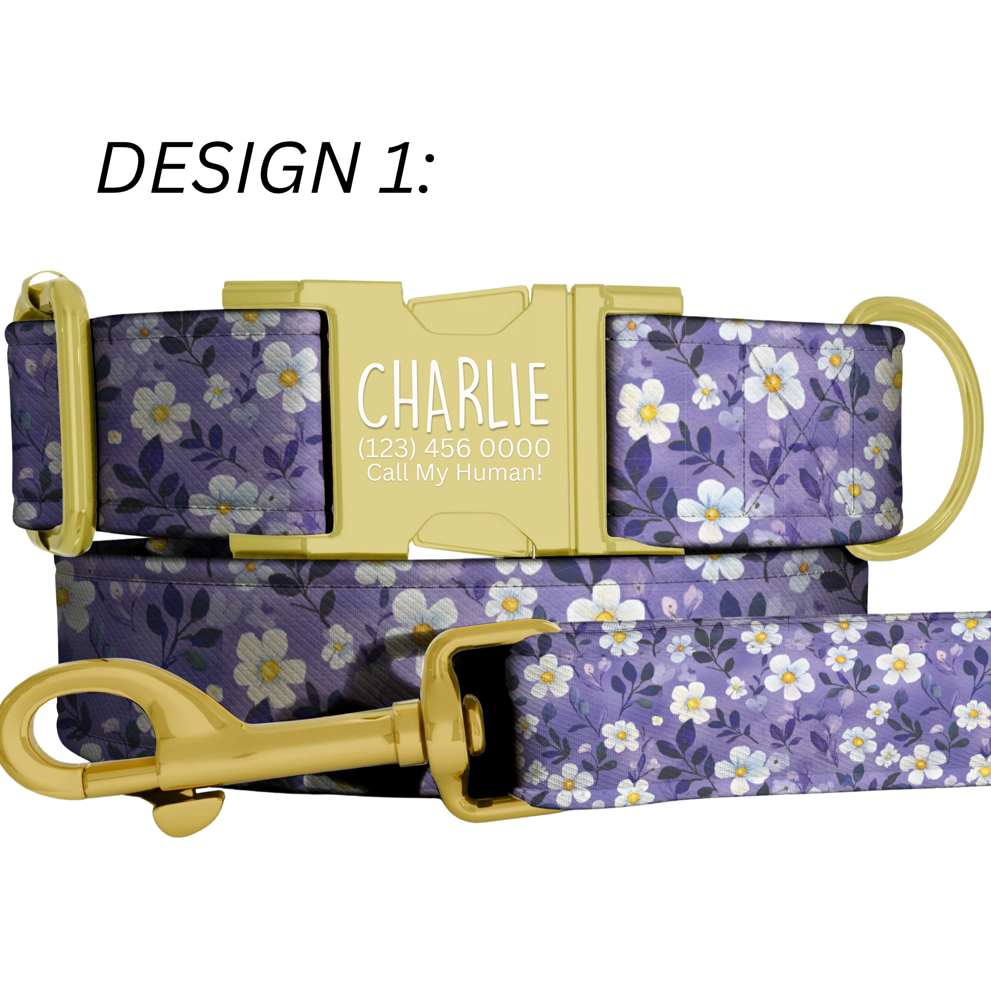 Purple Wildflower Personalized Dog Collar and Leash Handmade Lavender Pet Collar Custom Dog Accessories Small Medium Large Dogs