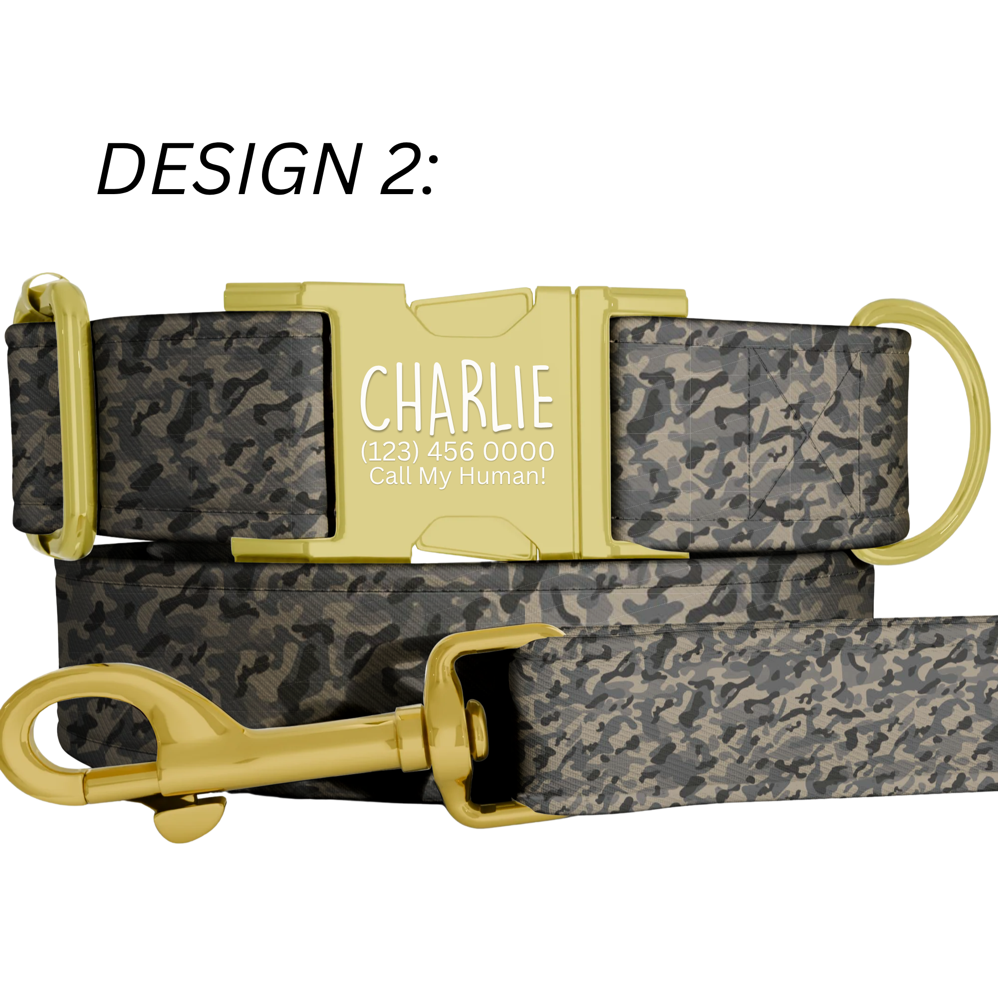 Military Style Camouflage Personalized Dog Collar & Leash Set