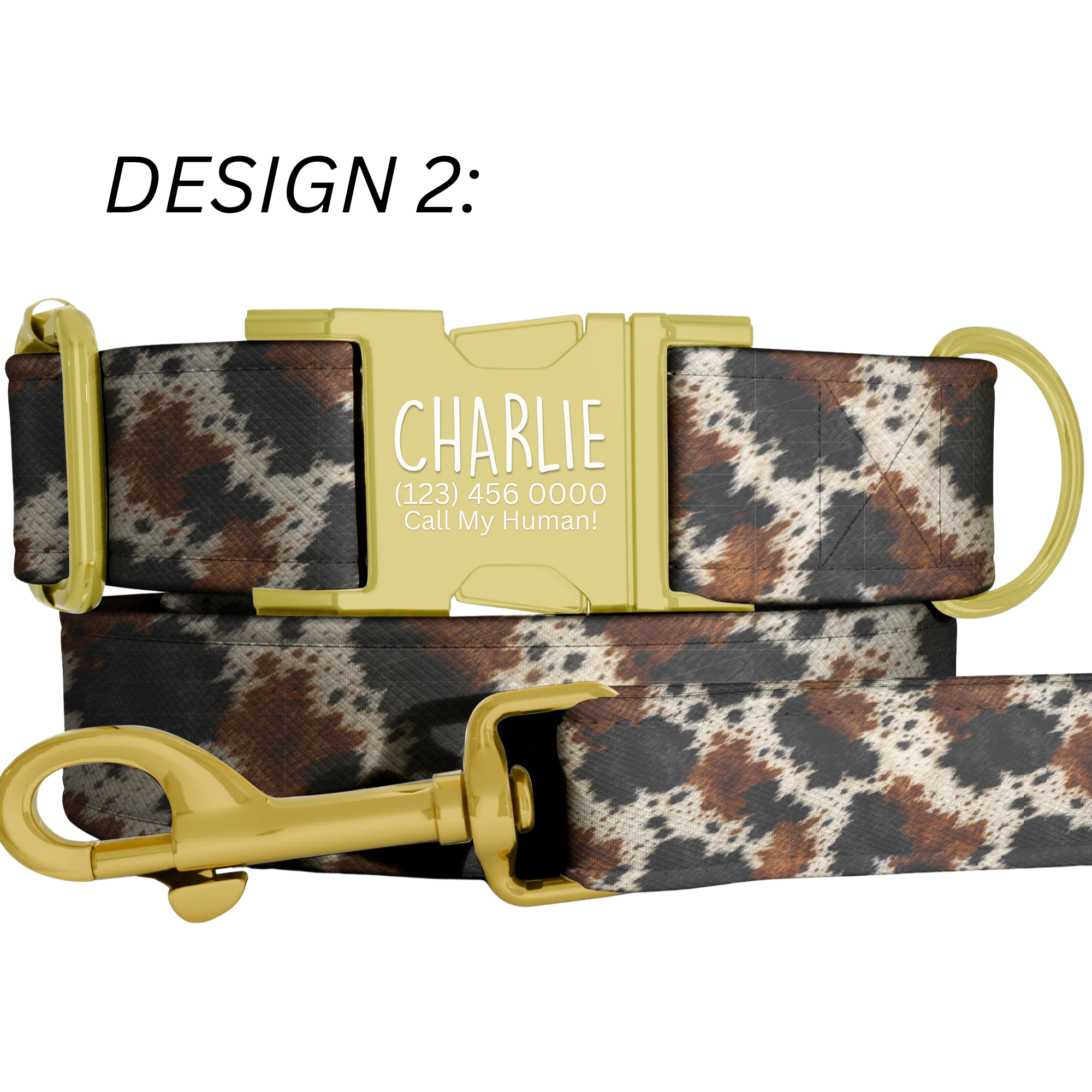 Cow Print Personalized Dog Collar  & Leash Set