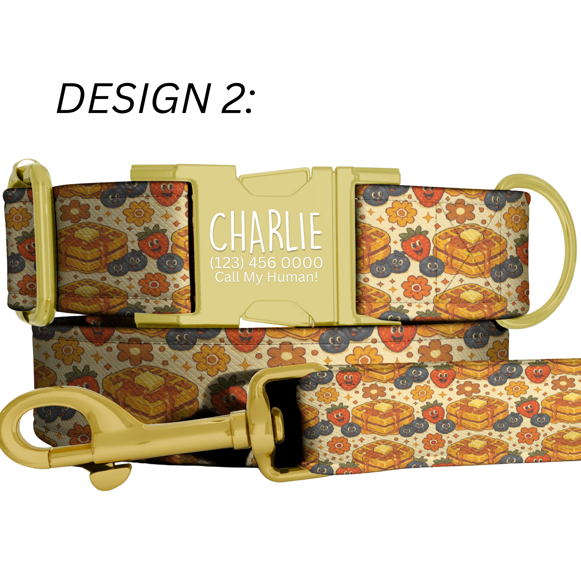 Waffle & Maple Pattern Personalized Dog Collar & Leash Set