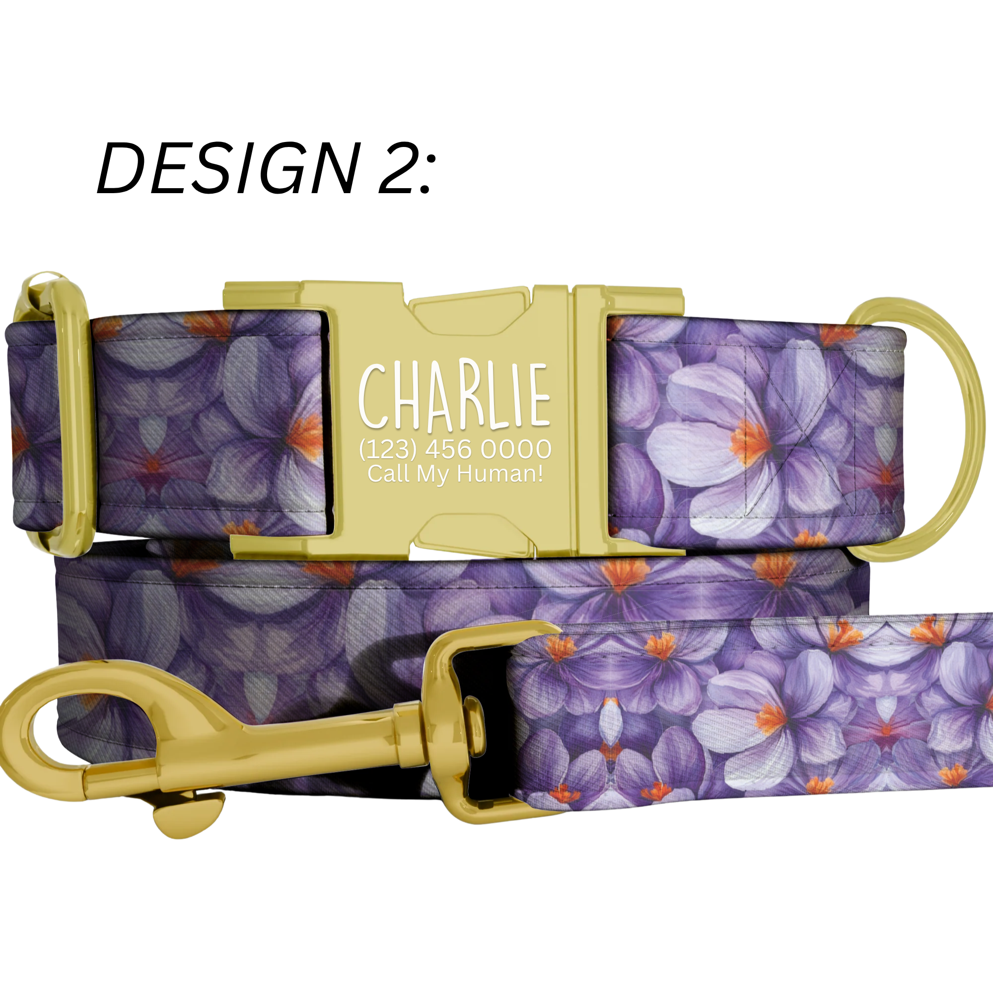 Purple Wildflower Personalized Dog Collar and Leash Handmade Lavender Pet Collar Custom Dog Accessories Small Medium Large Dogs