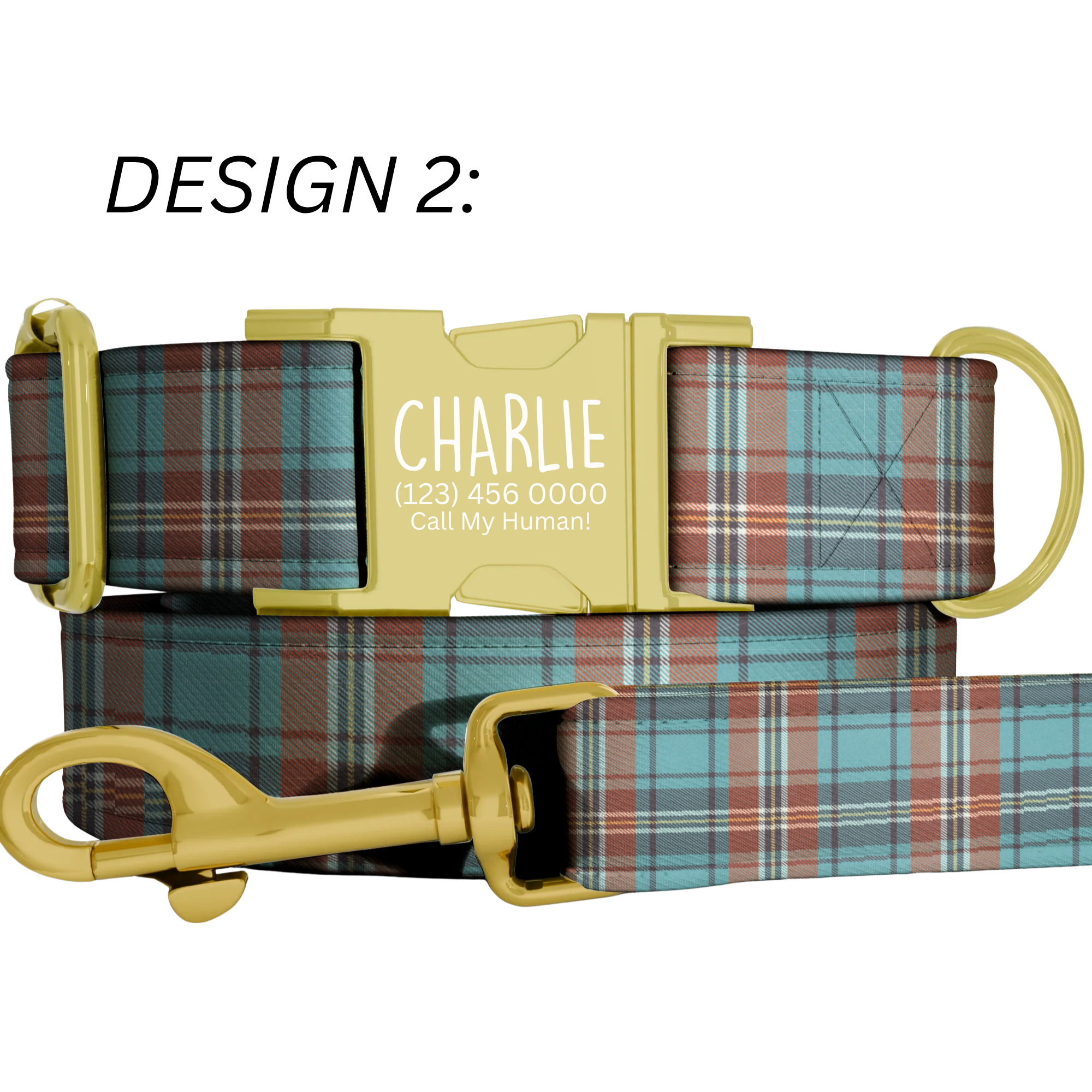 Vintage Gingham Plaid Personalized Dog Collar & Leash Set