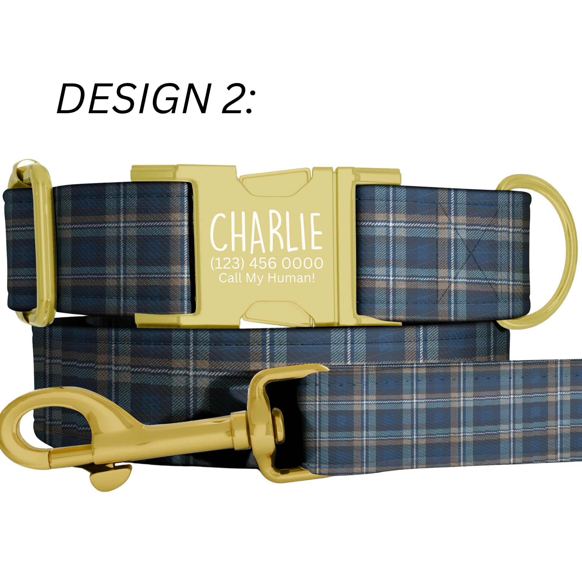 Blue Plaid Personalized Dog Collar & Leash Set