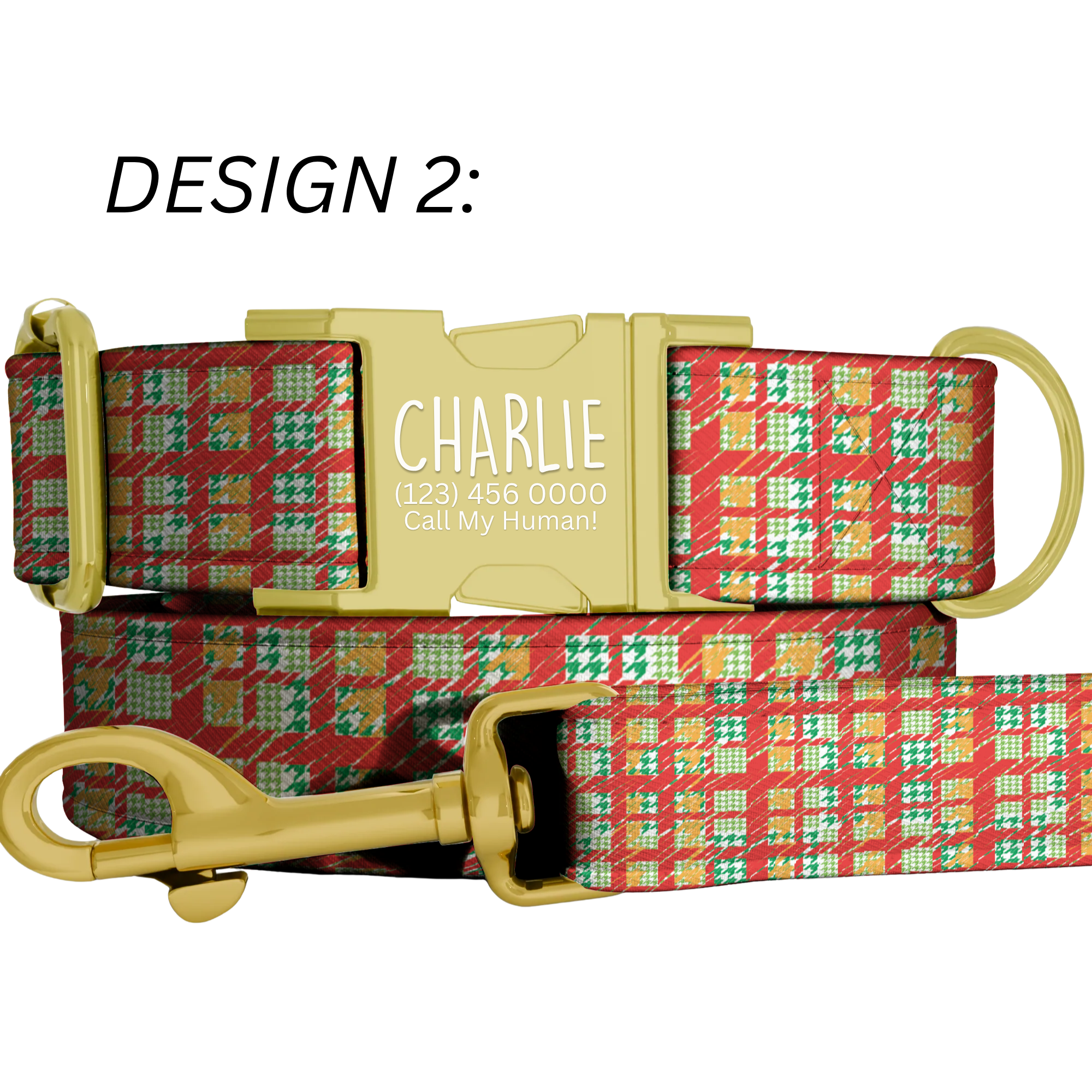 Red Green Christmas Plaid Dog Collar Personalized Holiday Tartan Pet Collar Custom Name ID Collar Festive Puppy Gift Christmas