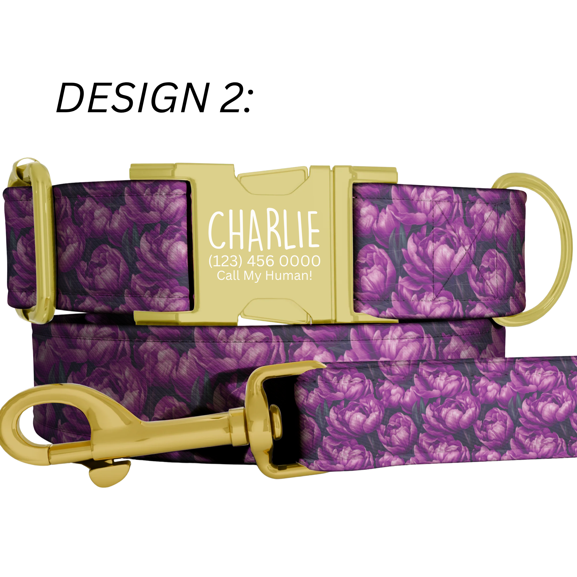 Purple Floral Personalized Dog Collar & Leash Set