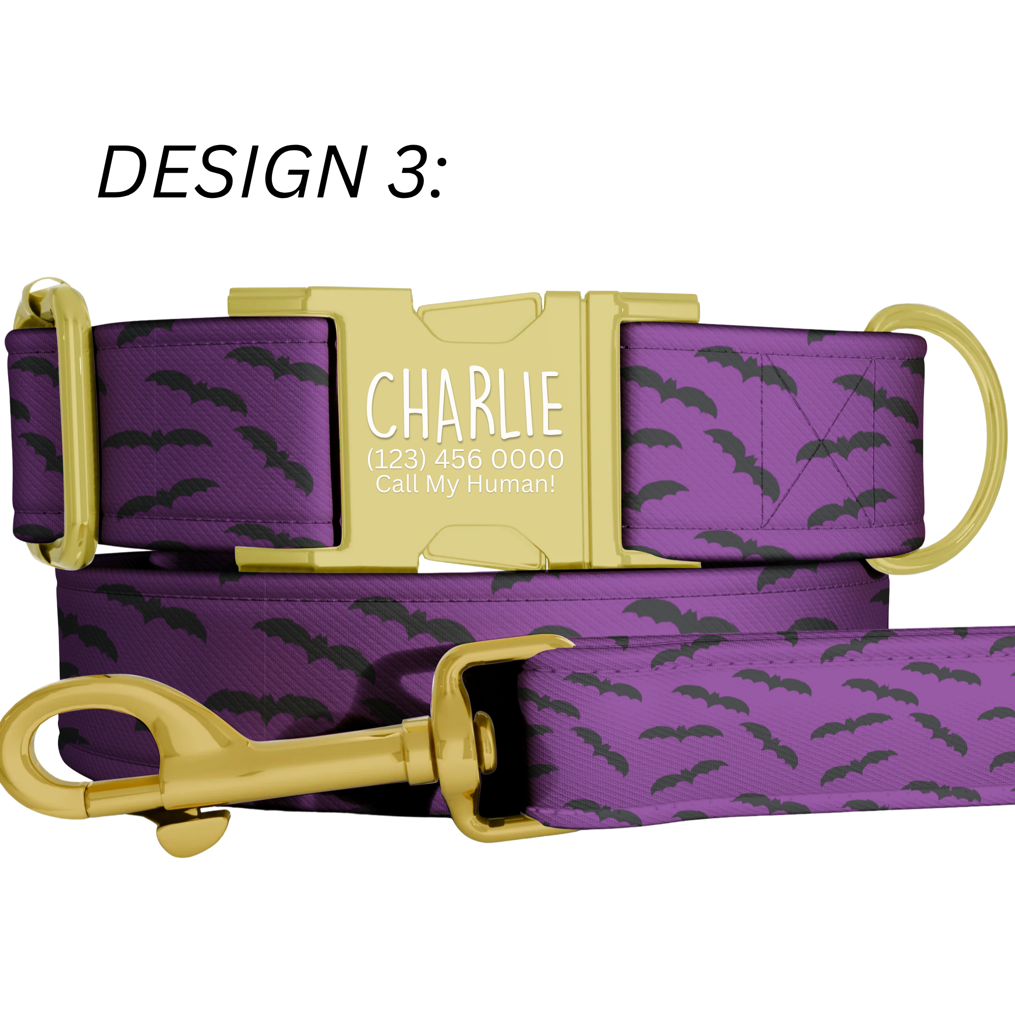 Purple Bat Dog Collar Halloween Dog Collar Personalized Pet Collar Custom Name Collar Spooky Bat Pattern Green Purple Collar