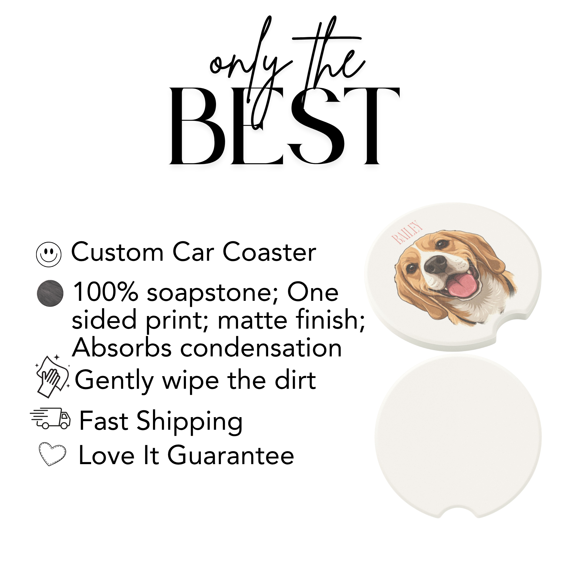 Custom Pet Photo Soapstone Car Coaster  Personalized Dog Car Coaster Set Pet Portrait Cup Holder Coaster Pet Memorial Car Accessory Gift