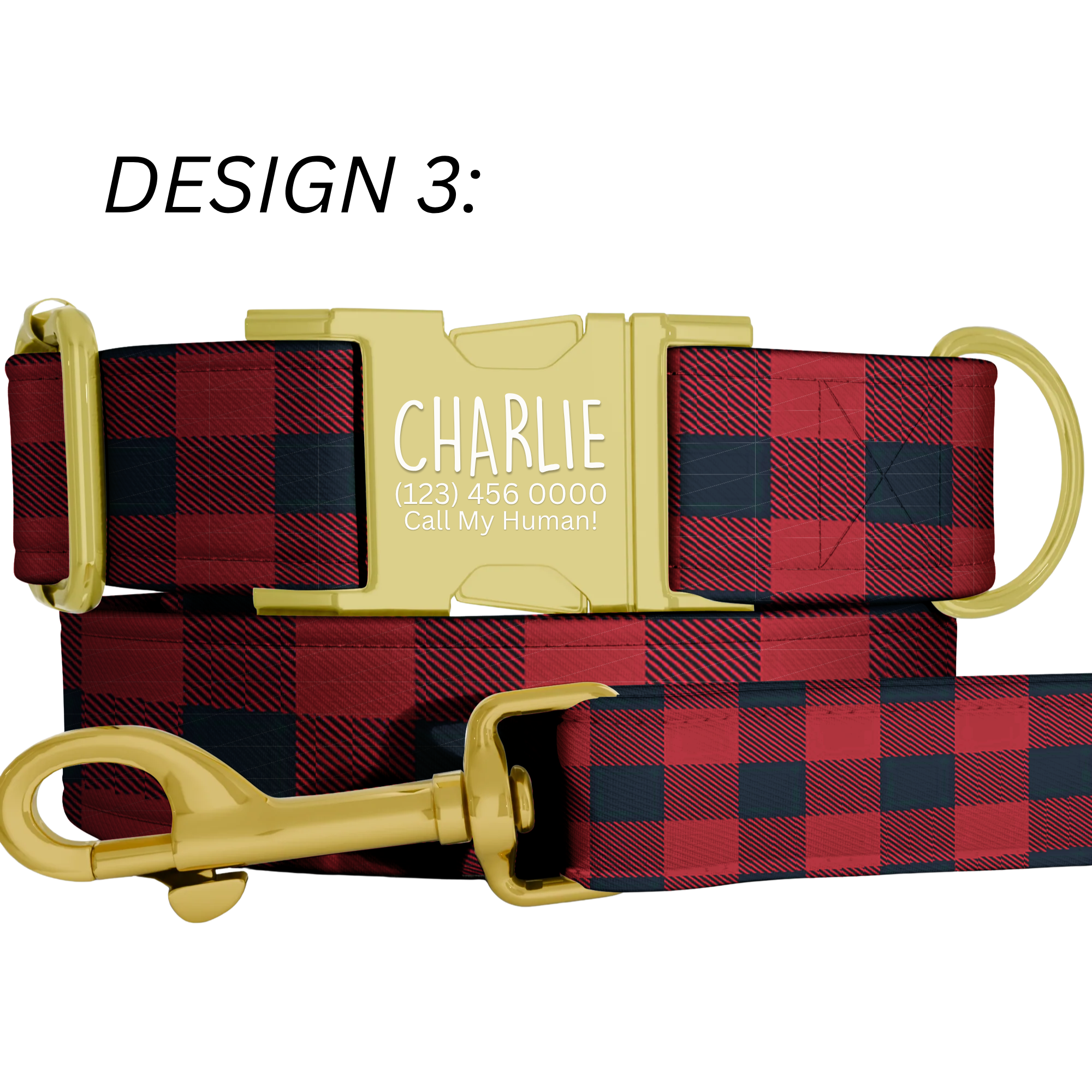 Red Plaid Personalized Dog Collar & Leash Set
