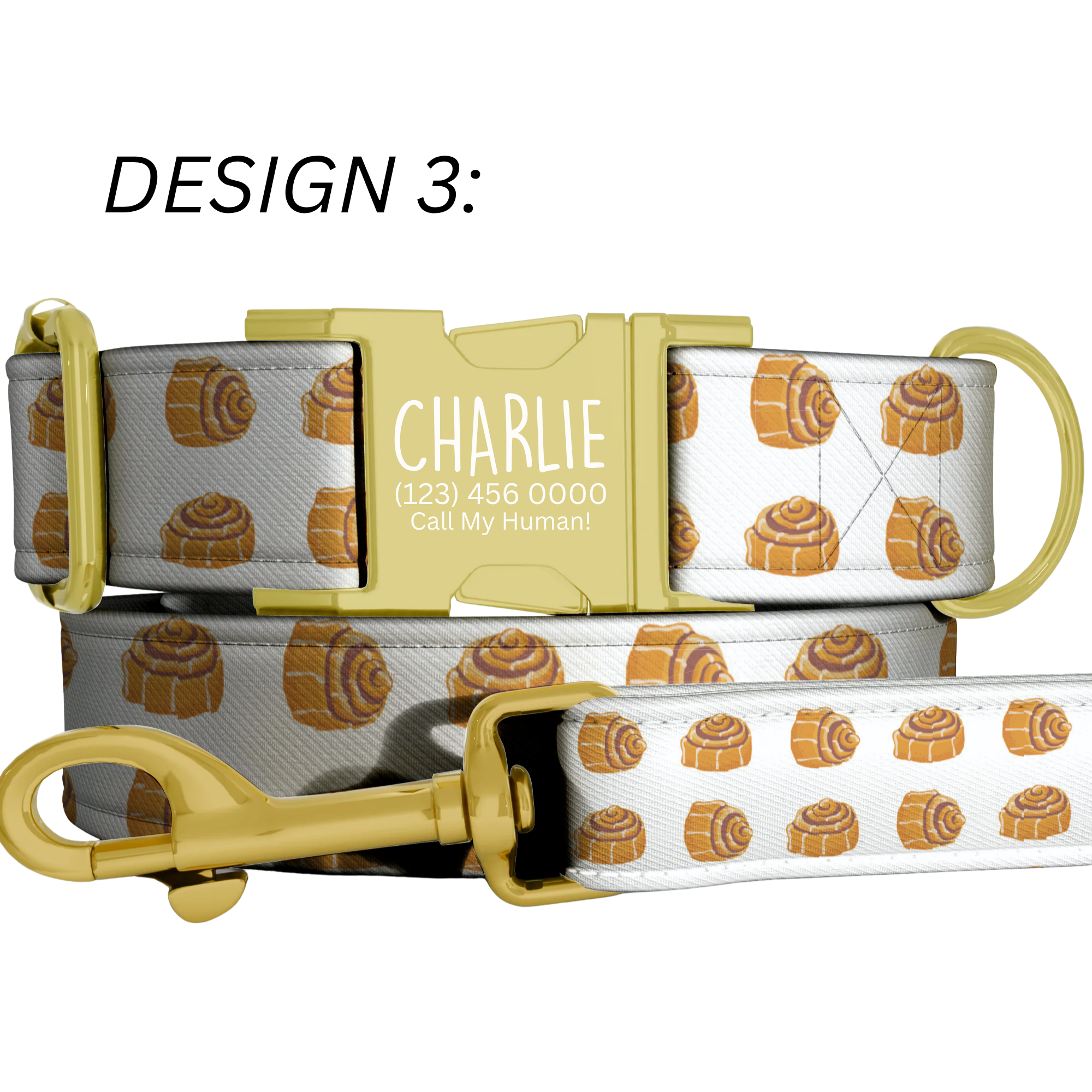 Bread & Pastry Pattern Custom Dog Collar & Leash Set Adjustable
