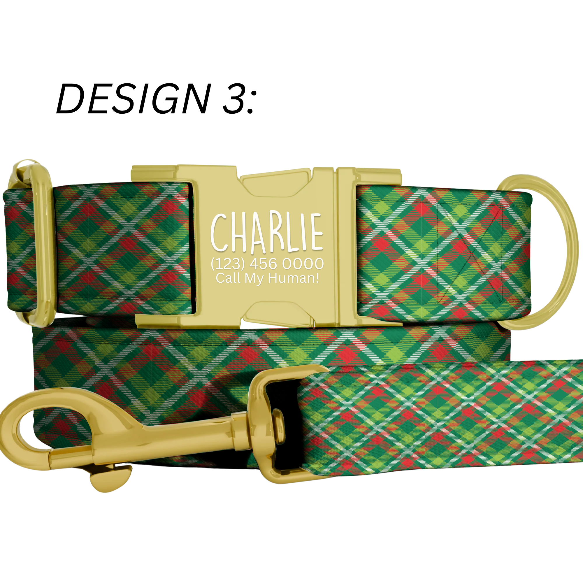 Red Green Christmas Plaid Dog Collar Personalized Holiday Tartan Pet Collar Custom Name ID Collar Festive Puppy Gift Christmas