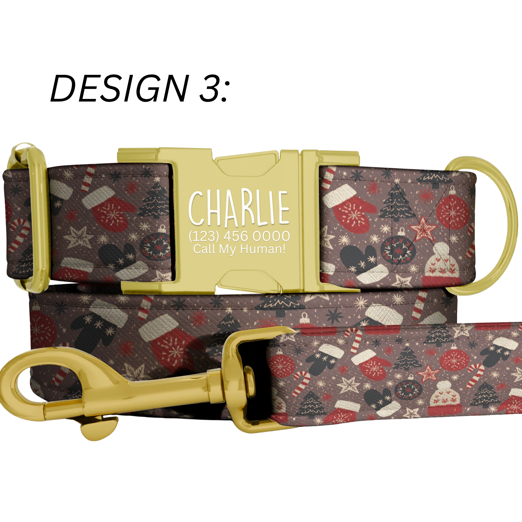 Vintage Christmas Dog Collar Red Black Holiday Pattern Personalized Name Collar Custom Pet ID Collar Festive Puppy Gift Christmas