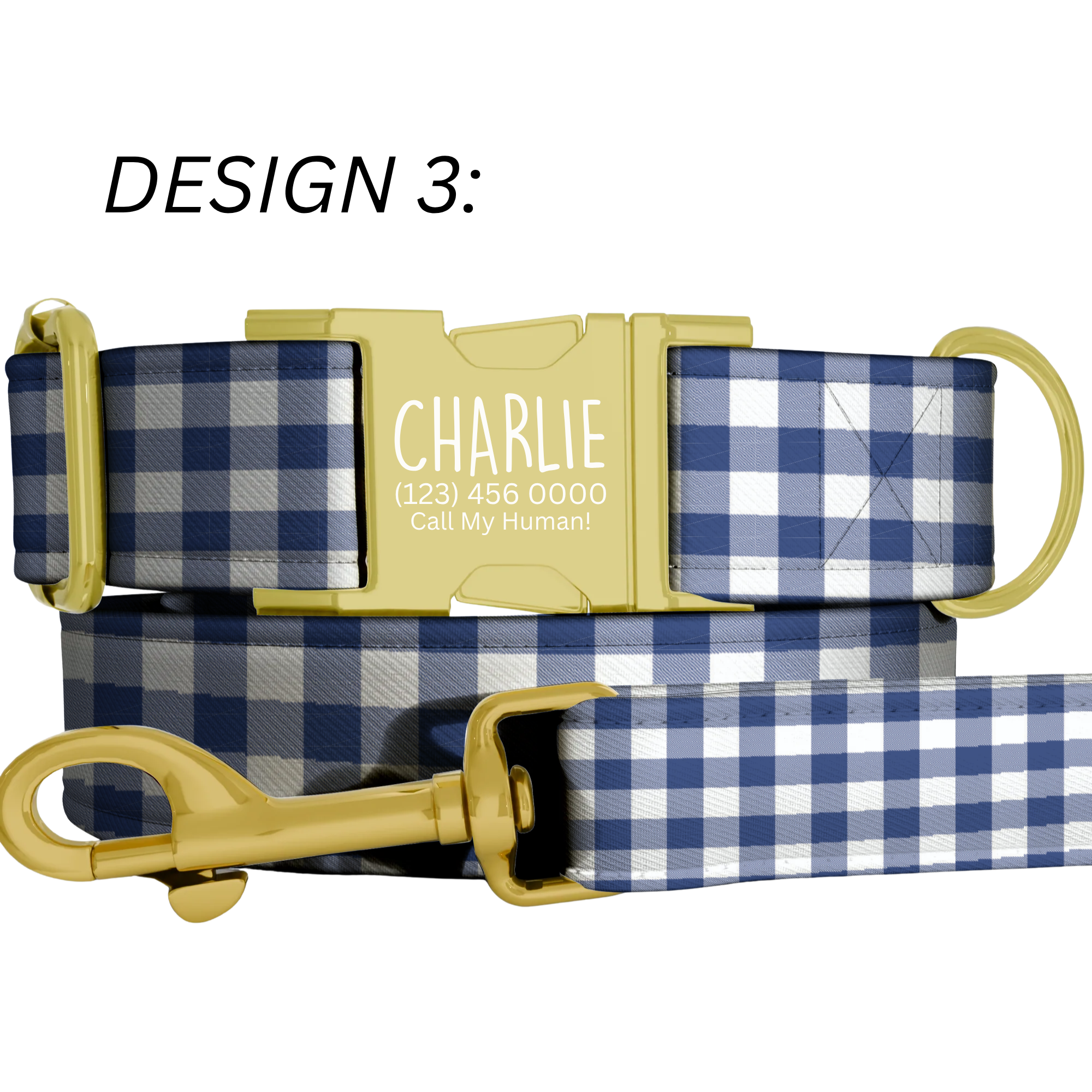 Blue Checker Plaid Personalized Dog Collar & Leash Set
