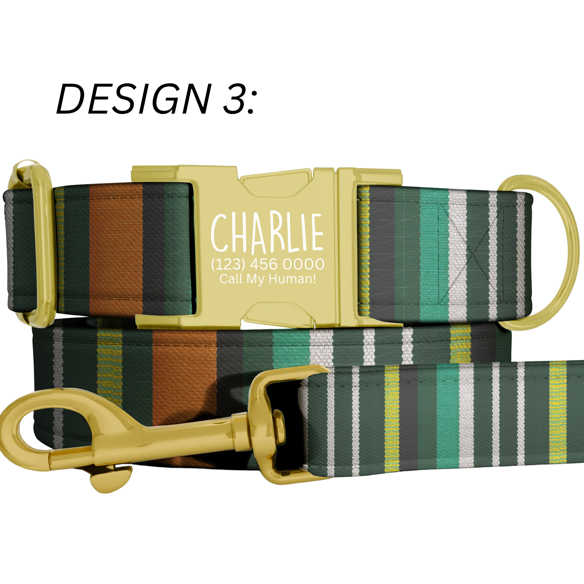 Striped Pattern Personalized Dog Collars & Leash Set