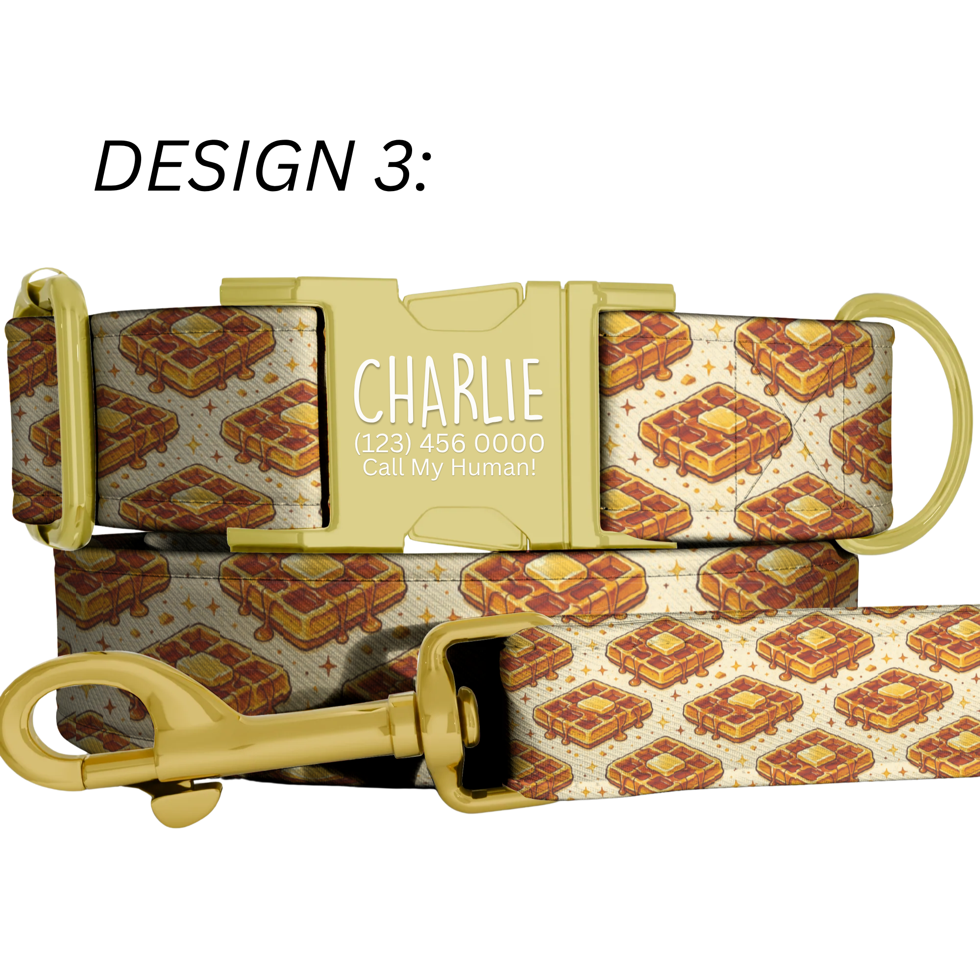 Waffle & Maple Pattern Personalized Dog Collar & Leash Set