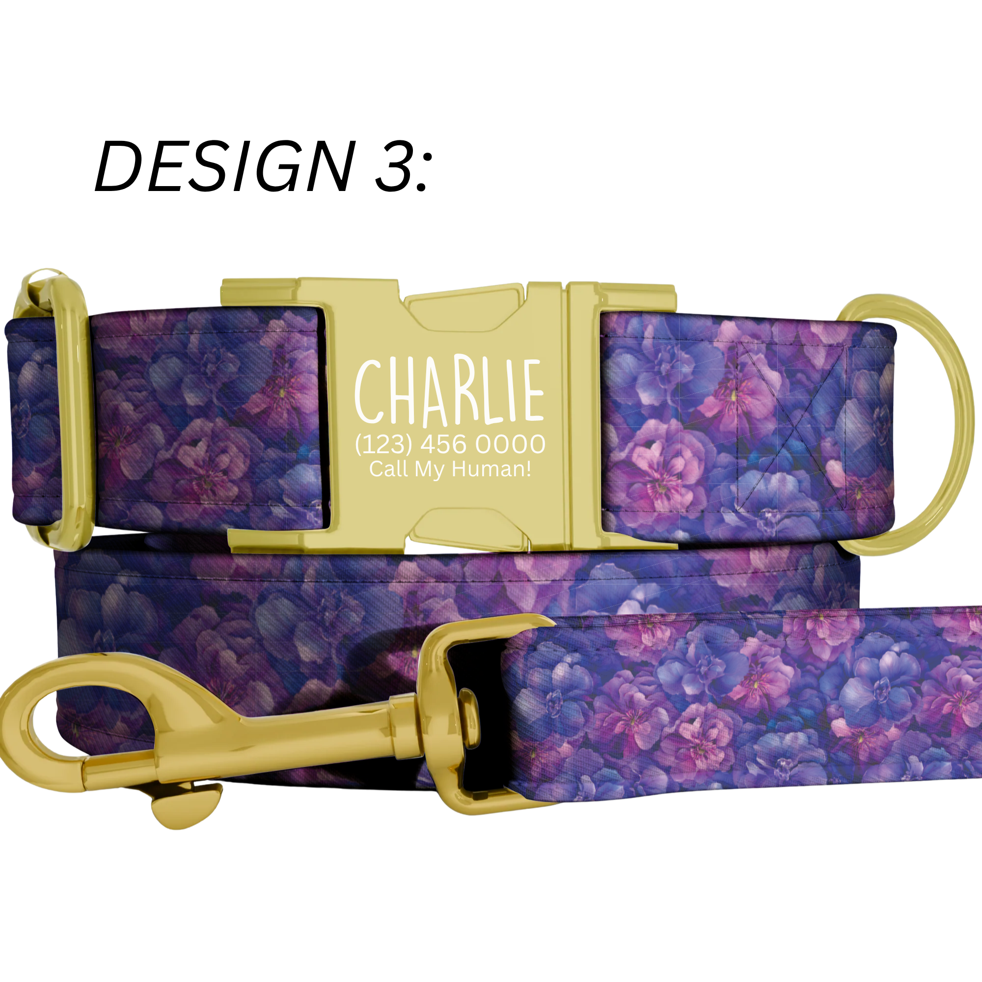 Purple Floral Personalized Dog Collar & Leash Set
