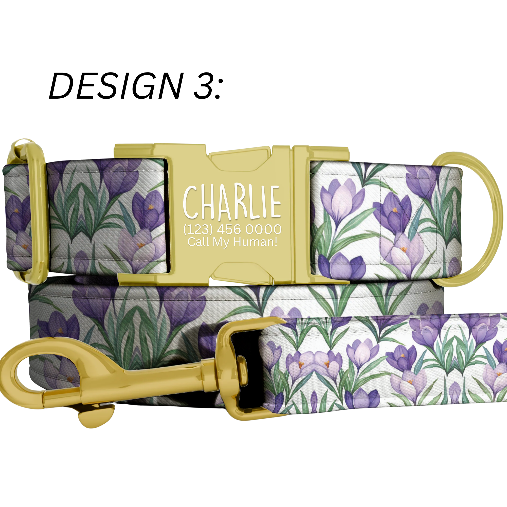 Purple Wildflower Personalized Dog Collar and Leash Handmade Lavender Pet Collar Custom Dog Accessories Small Medium Large Dogs