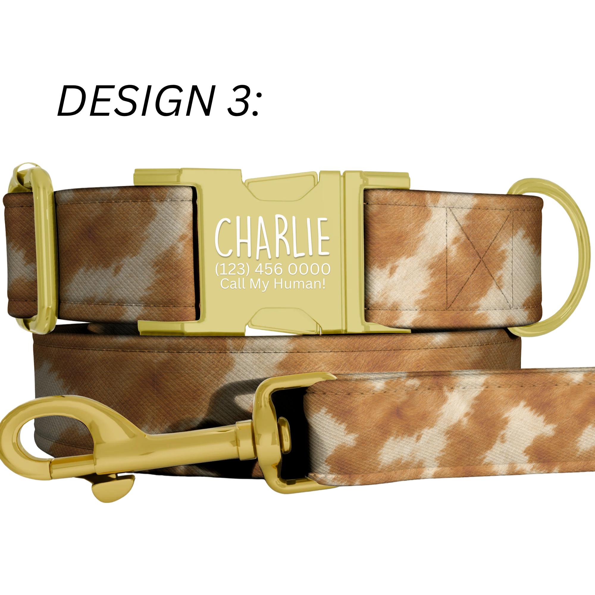 Cow Print Personalized Dog Collar  & Leash Set