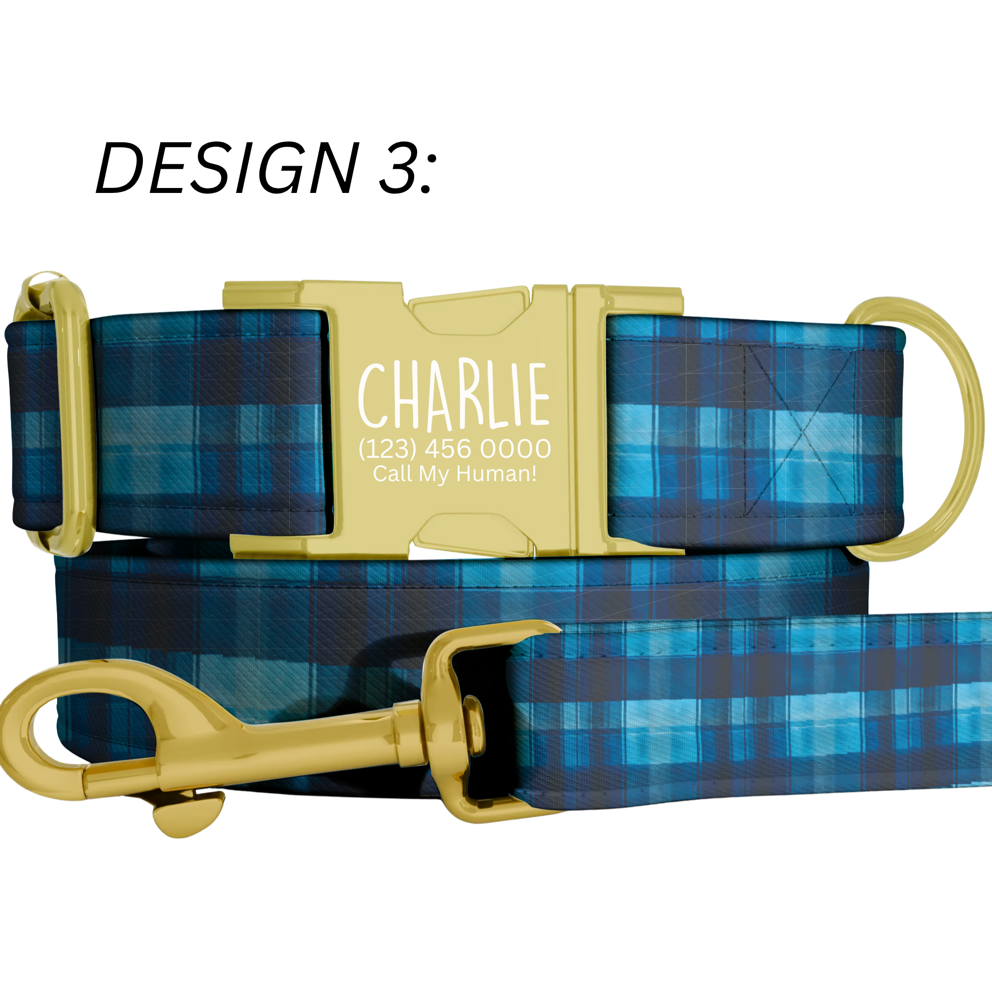 Blue Tartan Plaid Personalized Dog Collar & Leash Set