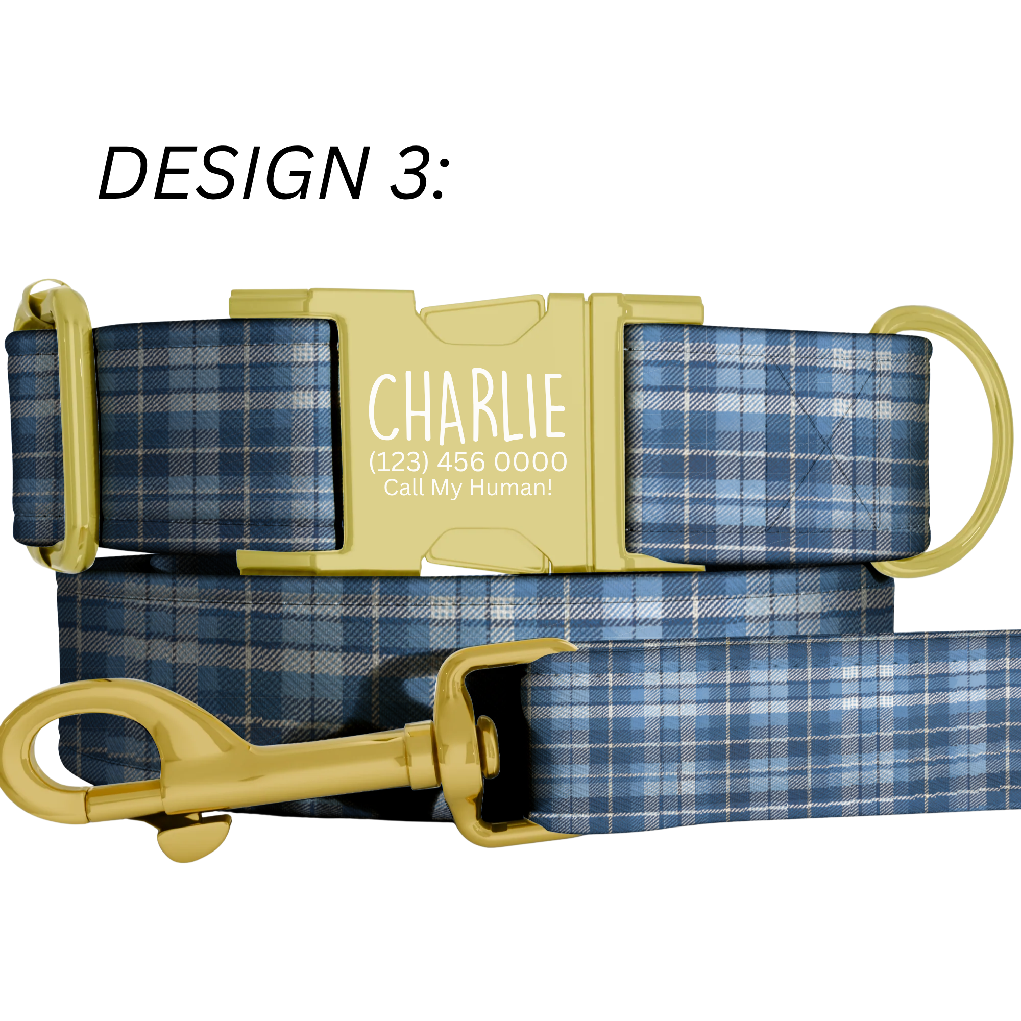 Blue Plaid Personalized Dog Collar & Leash Set
