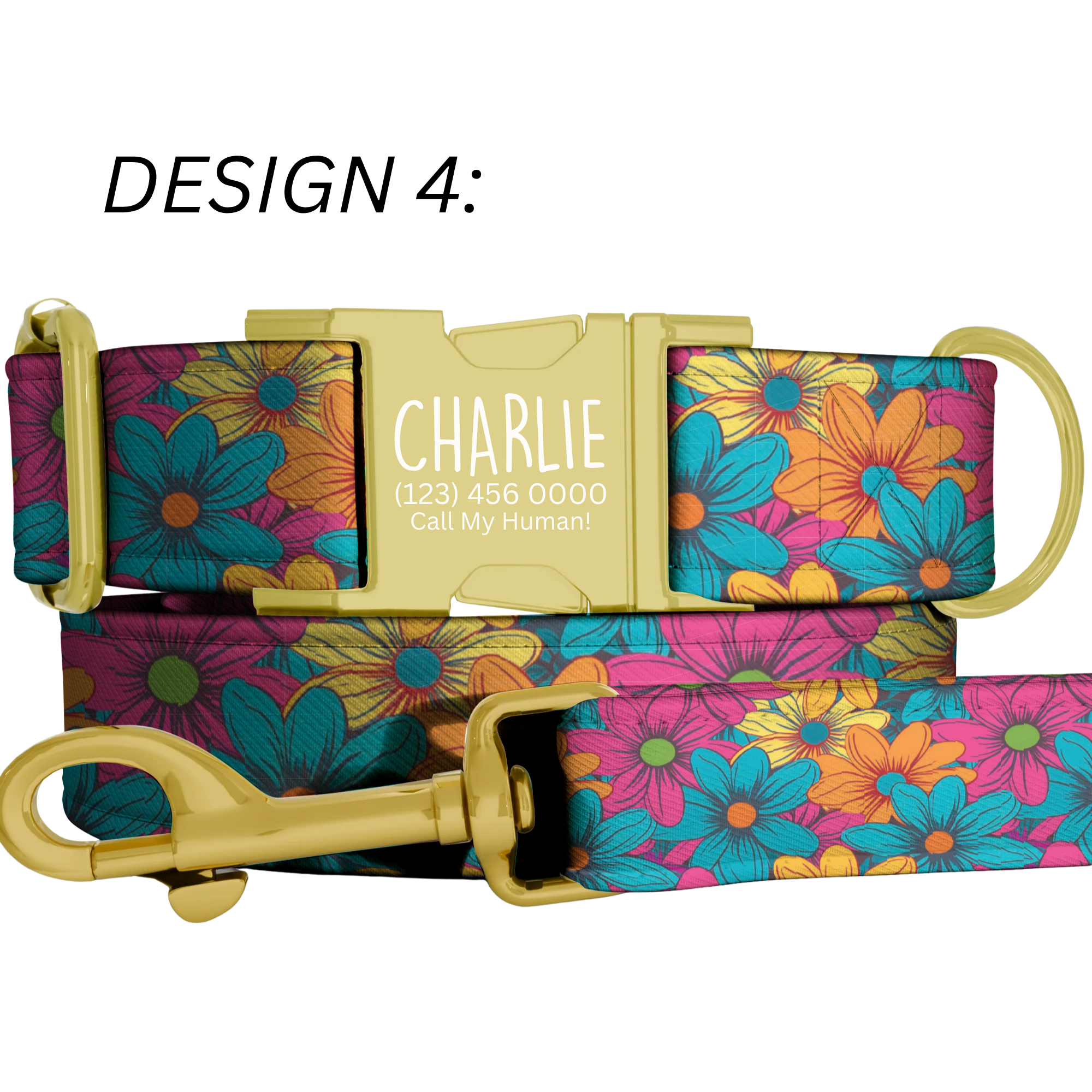 Custom Daisy Dog Collar Personalized Bright Floral Summer Puppy Collar Leash Set