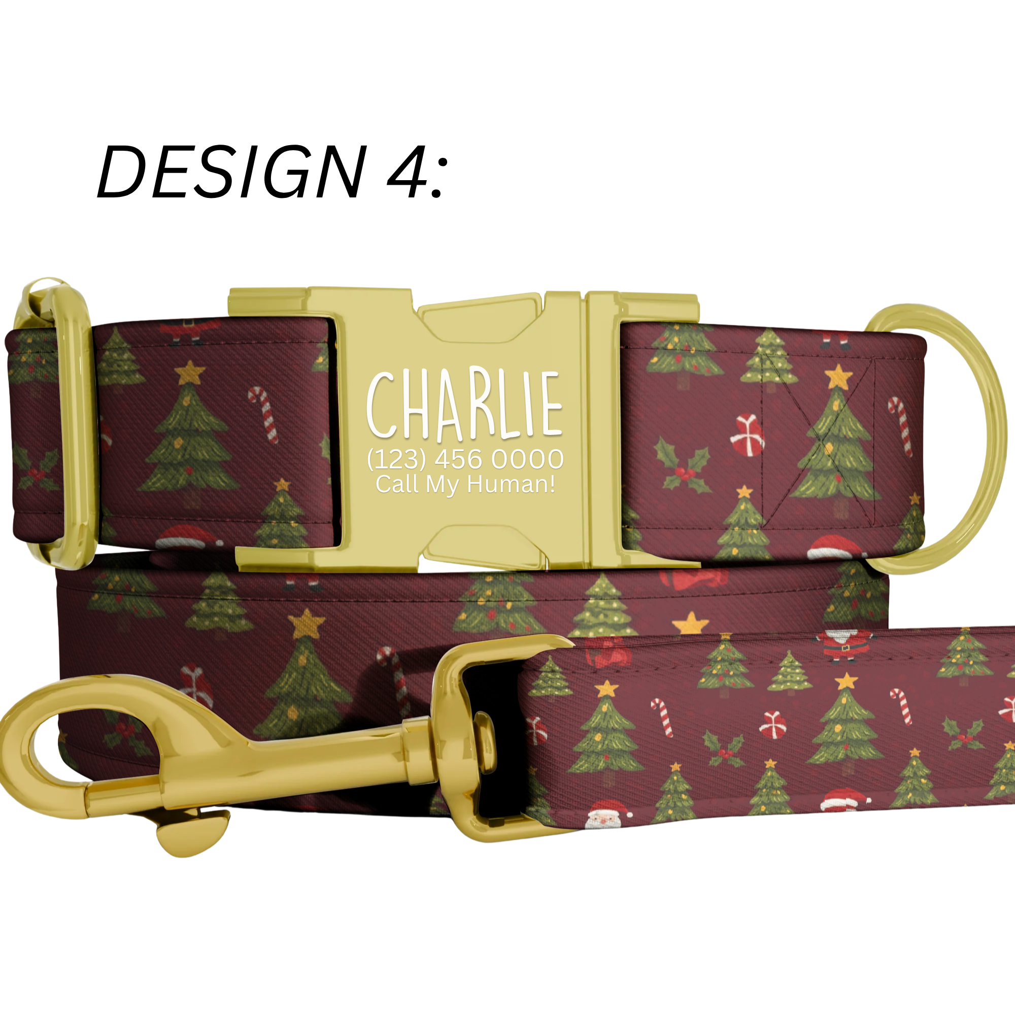 Dark Green Christmas Dog Collar Candy Cane Star Holiday Pattern Personalized Name Collar Custom Pet ID Collar Festive Gift Winter