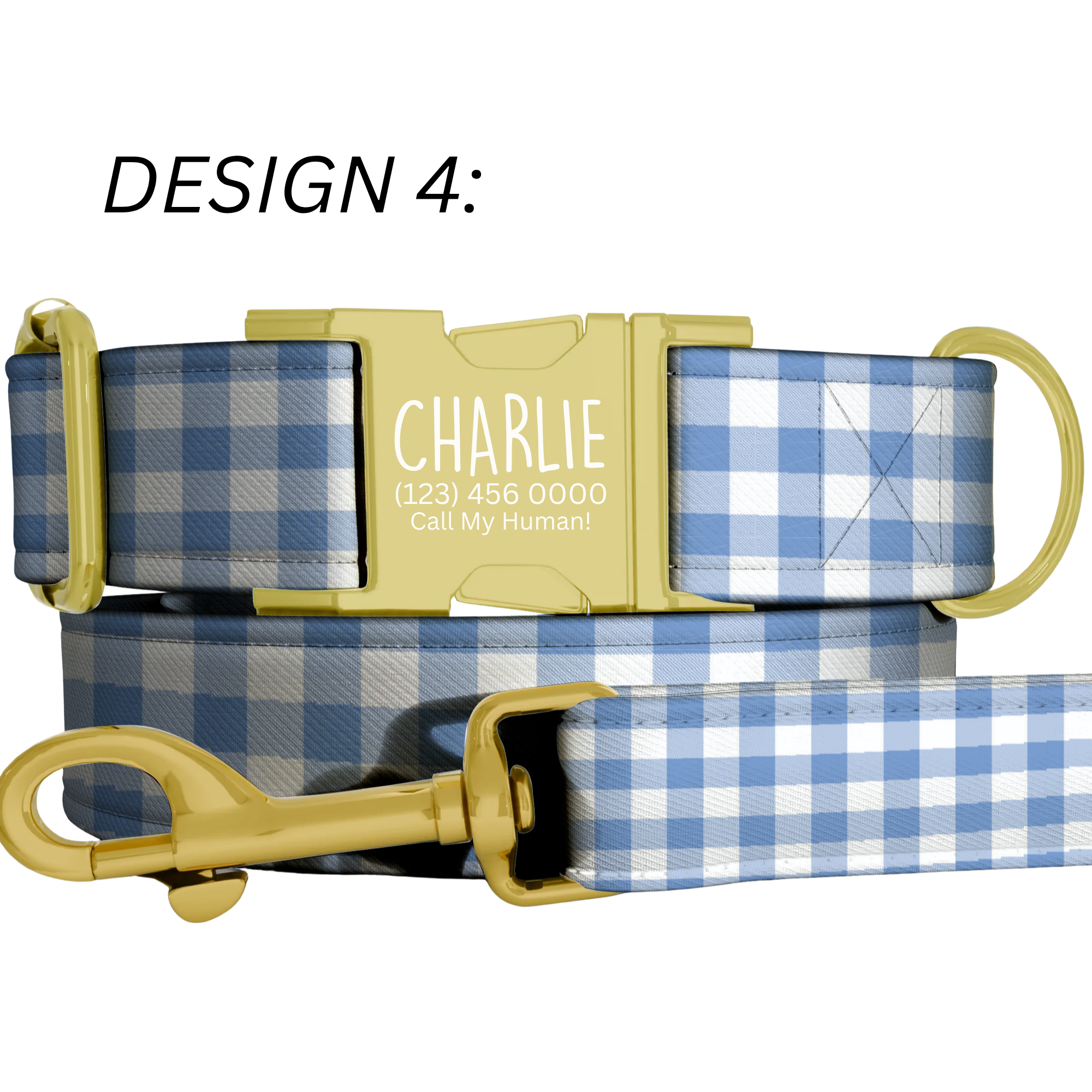 Blue Checker Plaid Personalized Dog Collar & Leash Set