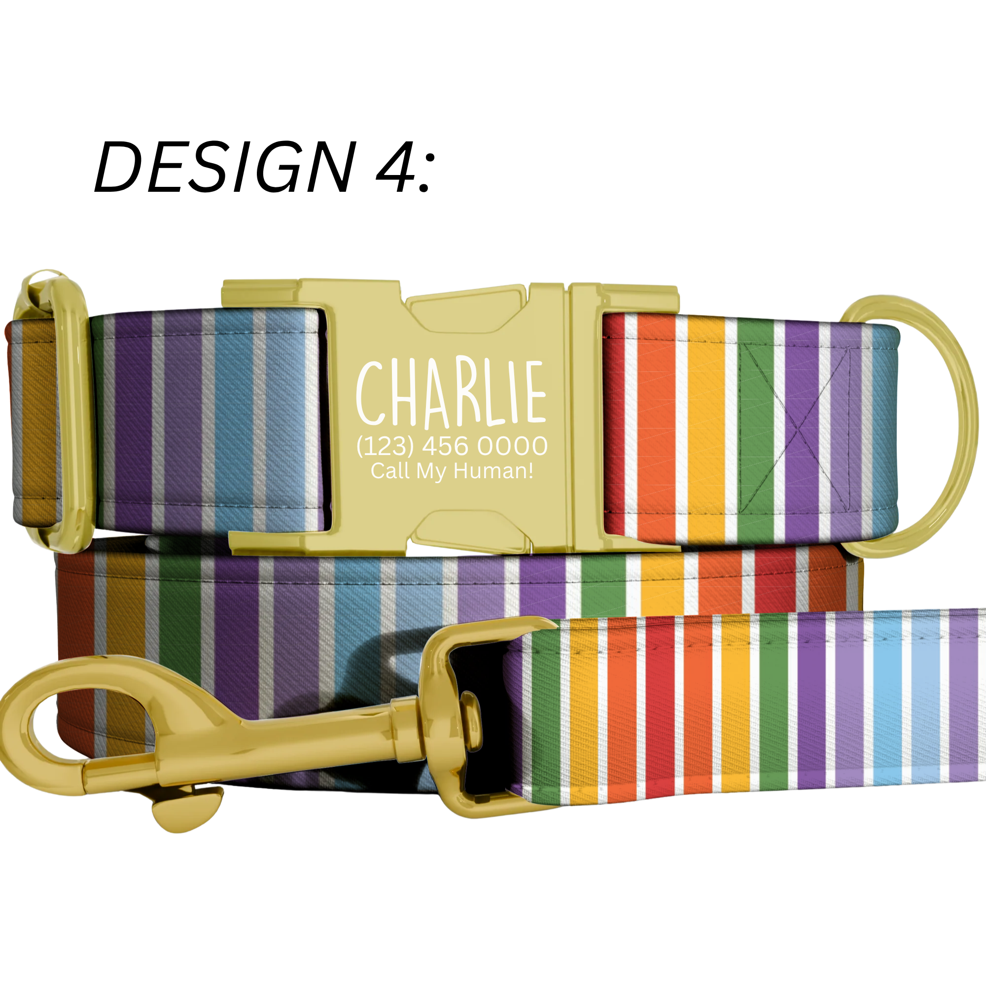 Striped Pattern Personalized Dog Collars & Leash Set