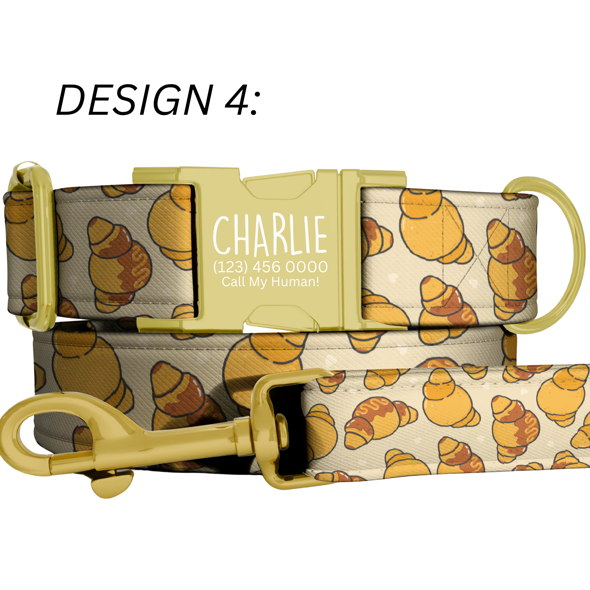 Bread & Pastry Pattern Custom Dog Collar & Leash Set Adjustable
