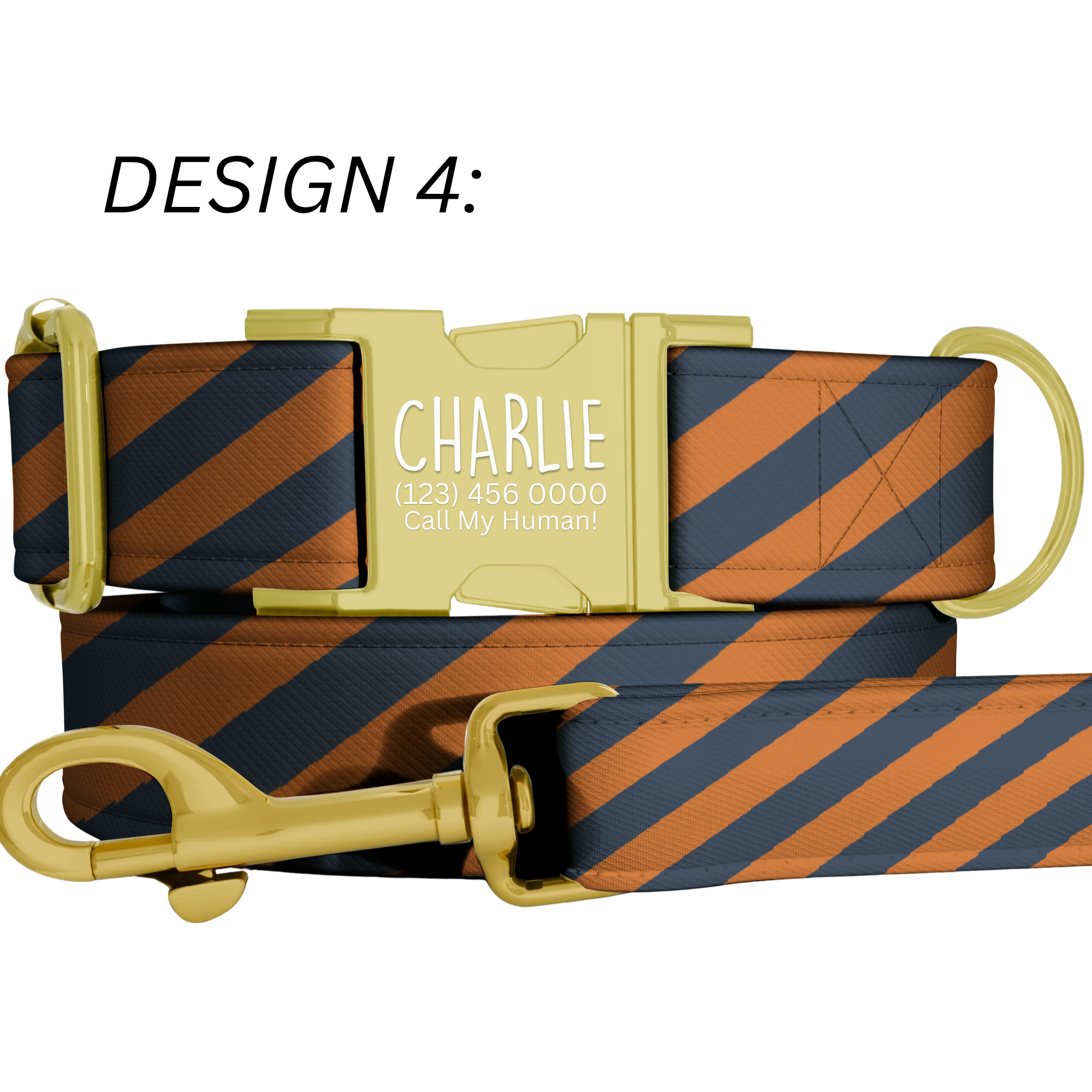 Navy Burnt Orange Personalized Football Dog Collar Custom Engraved Name Tag Rugby Style