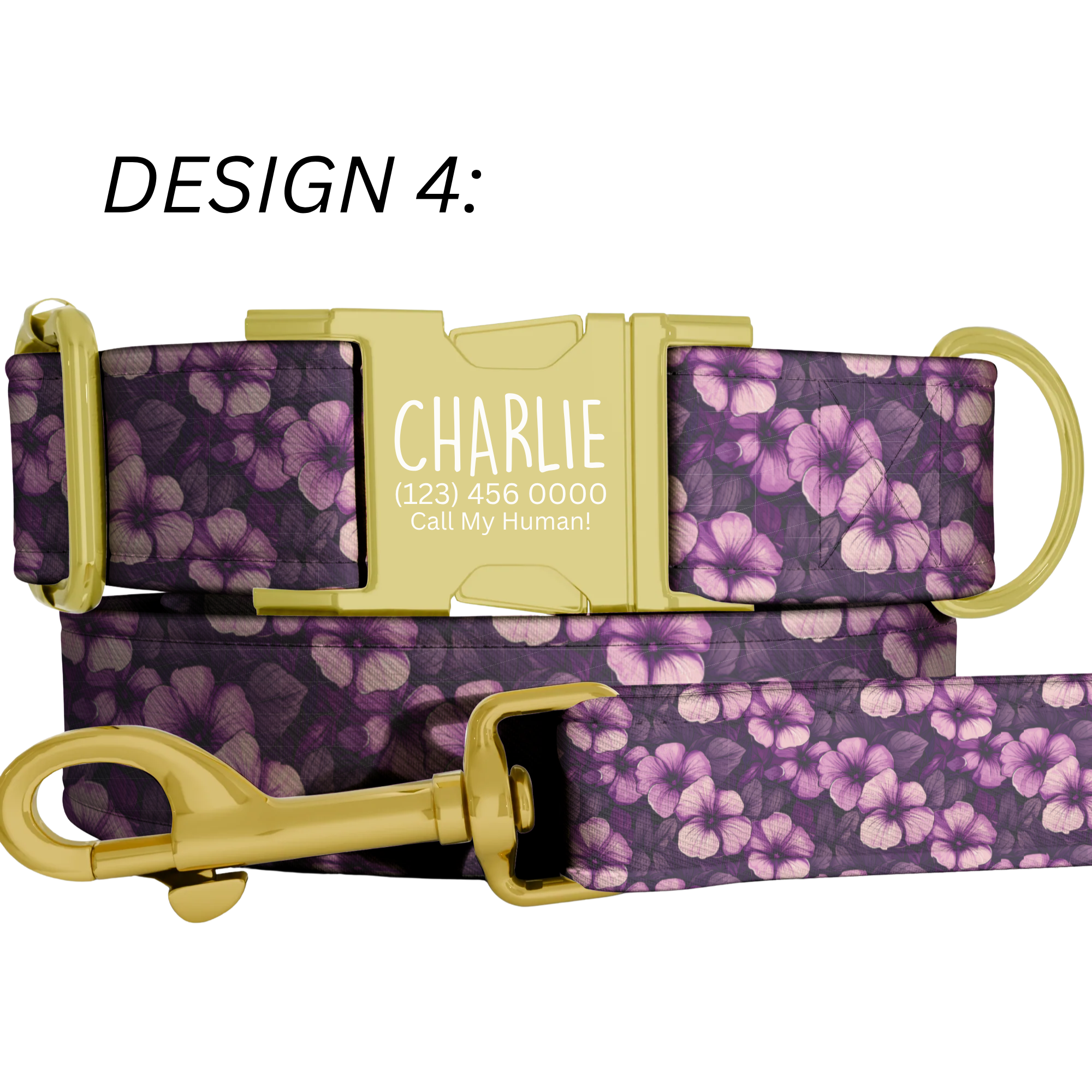 Purple Floral Personalized Dog Collar & Leash Set