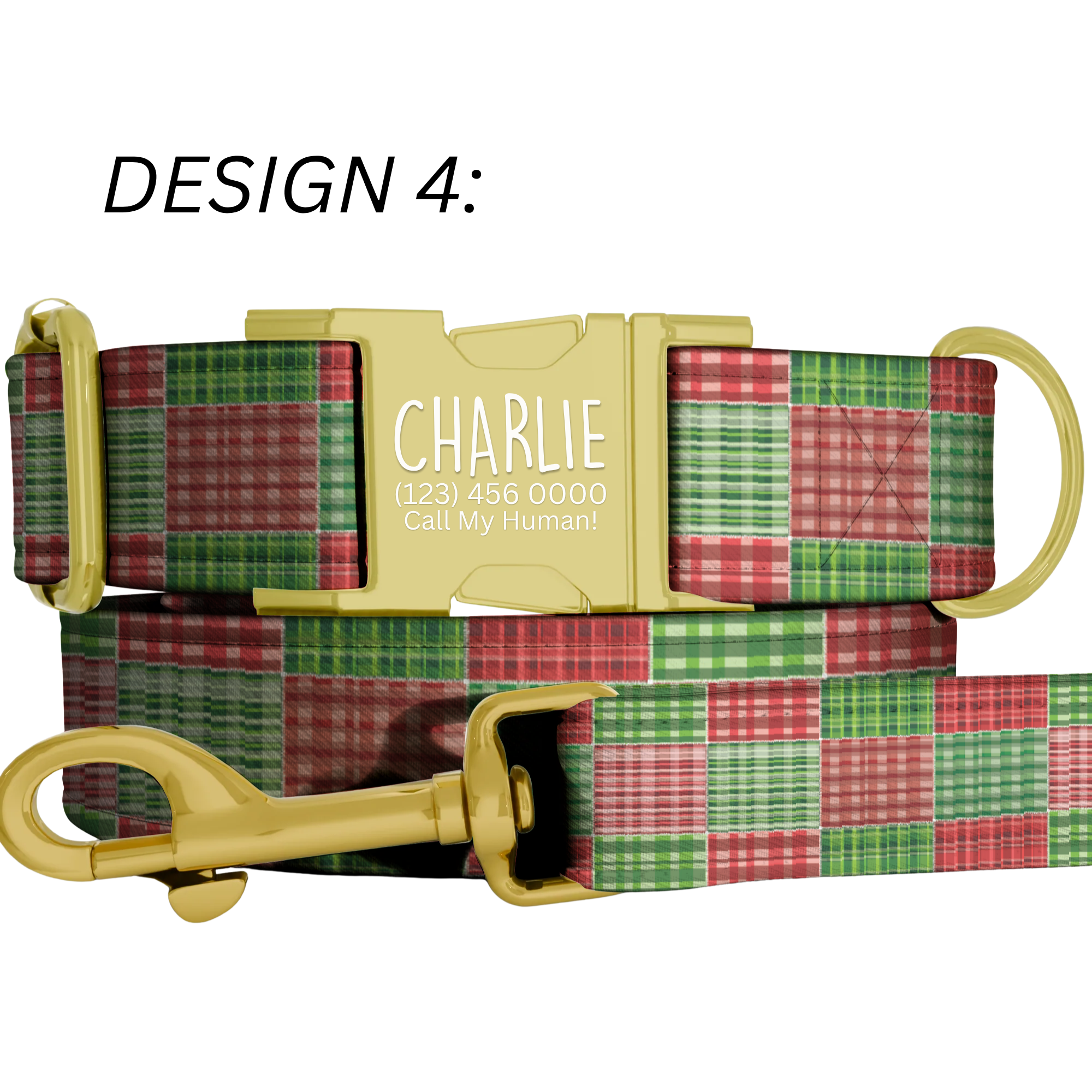 Red Green Christmas Plaid Dog Collar Personalized Holiday Tartan Pet Collar Custom Name ID Collar Festive Puppy Gift Christmas
