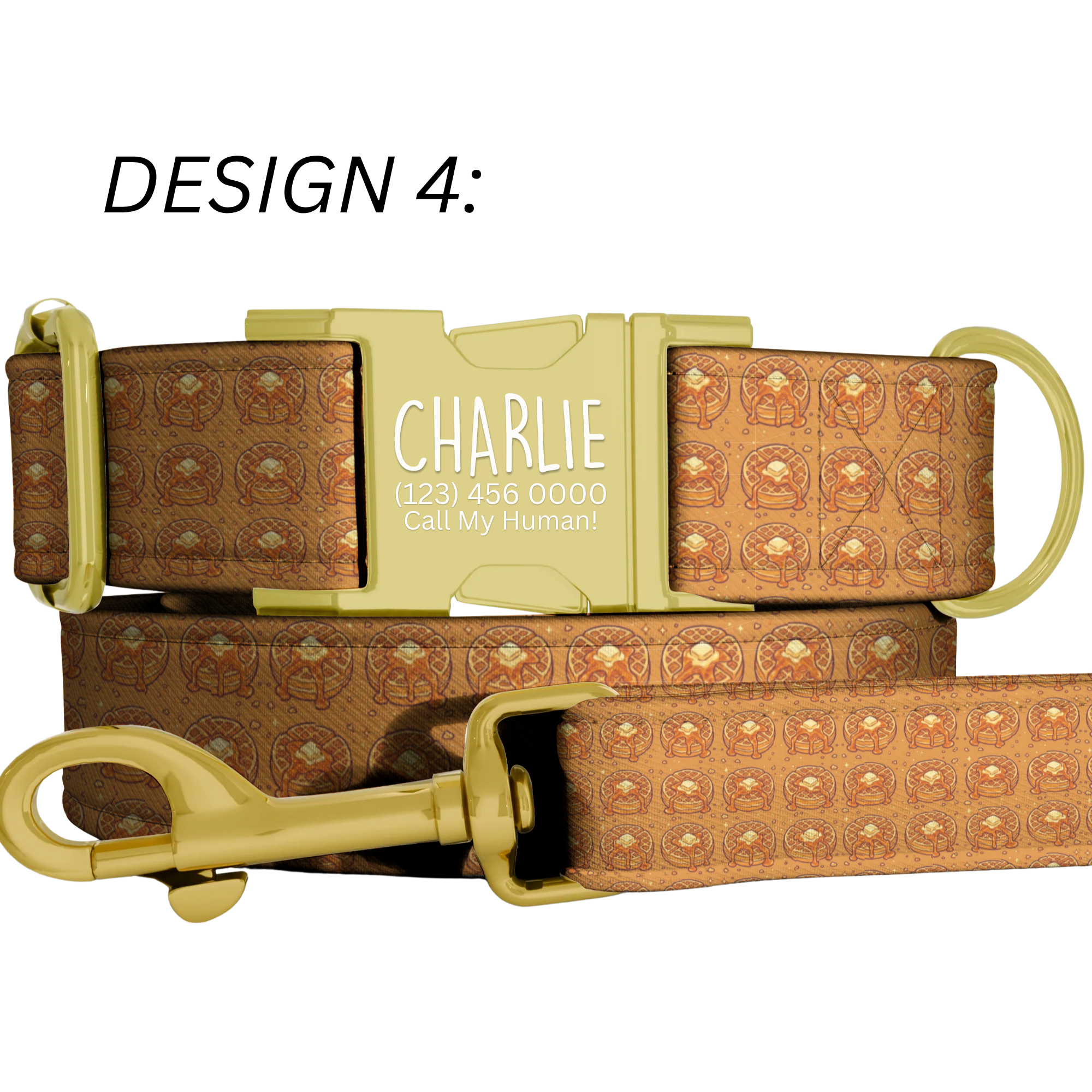 Waffle & Maple Pattern Personalized Dog Collar & Leash Set