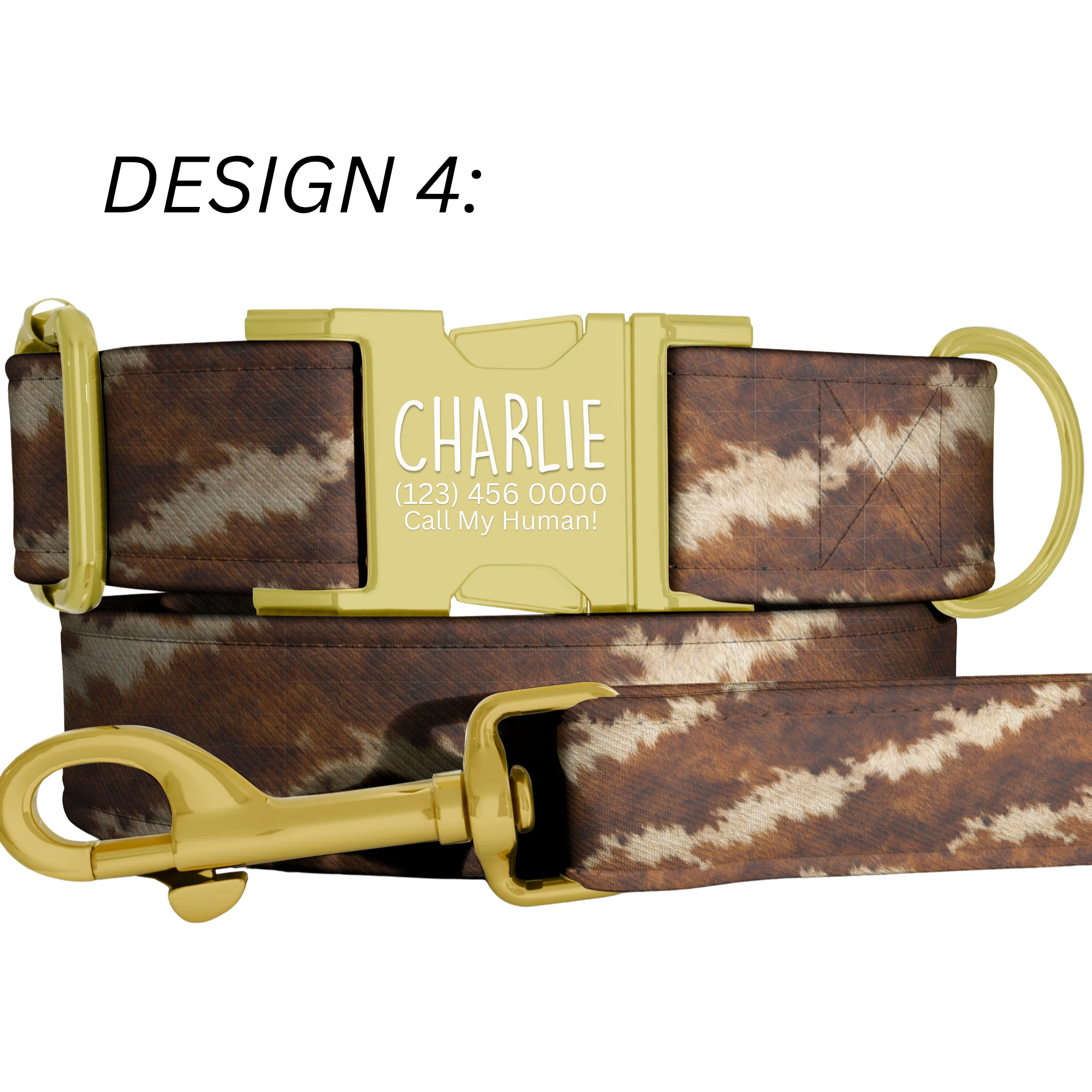 Cow Print Personalized Dog Collar  & Leash Set