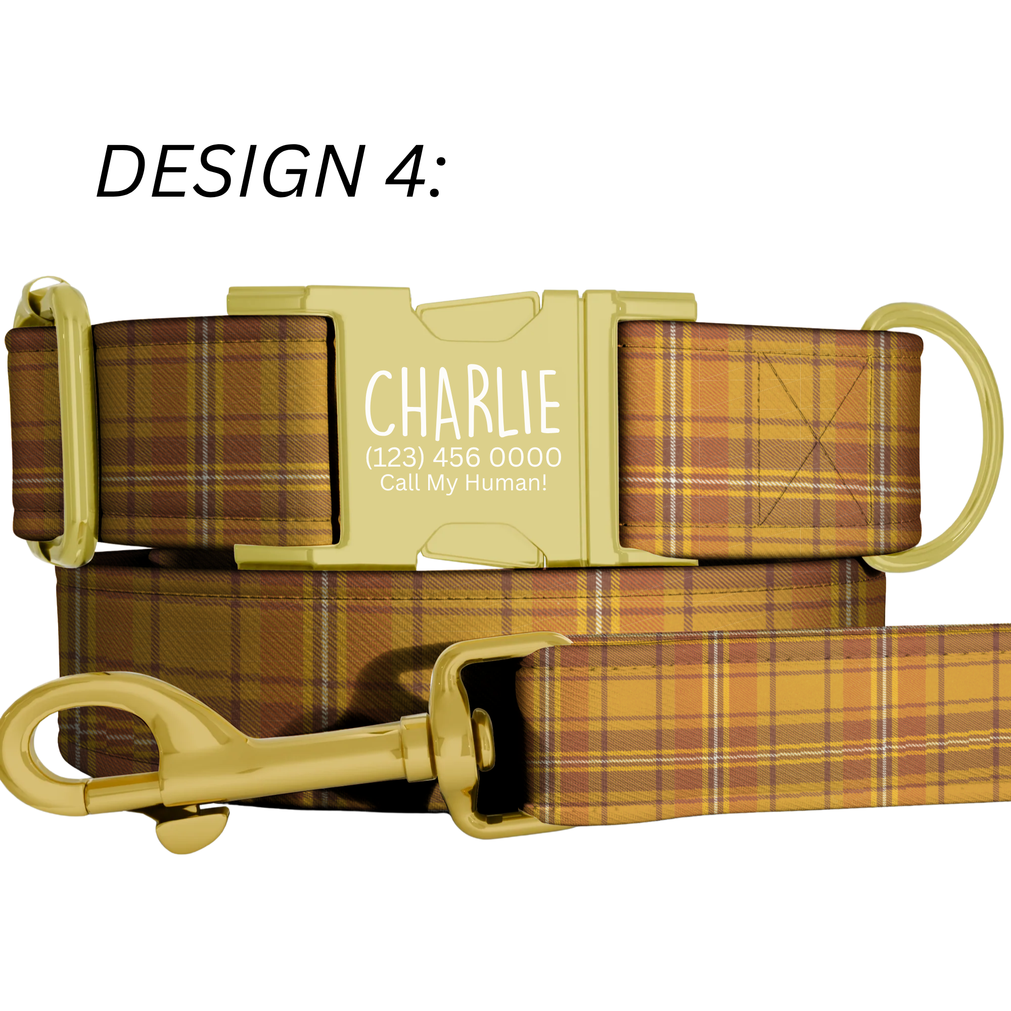 Vintage Gingham Plaid Personalized Dog Collar & Leash Set