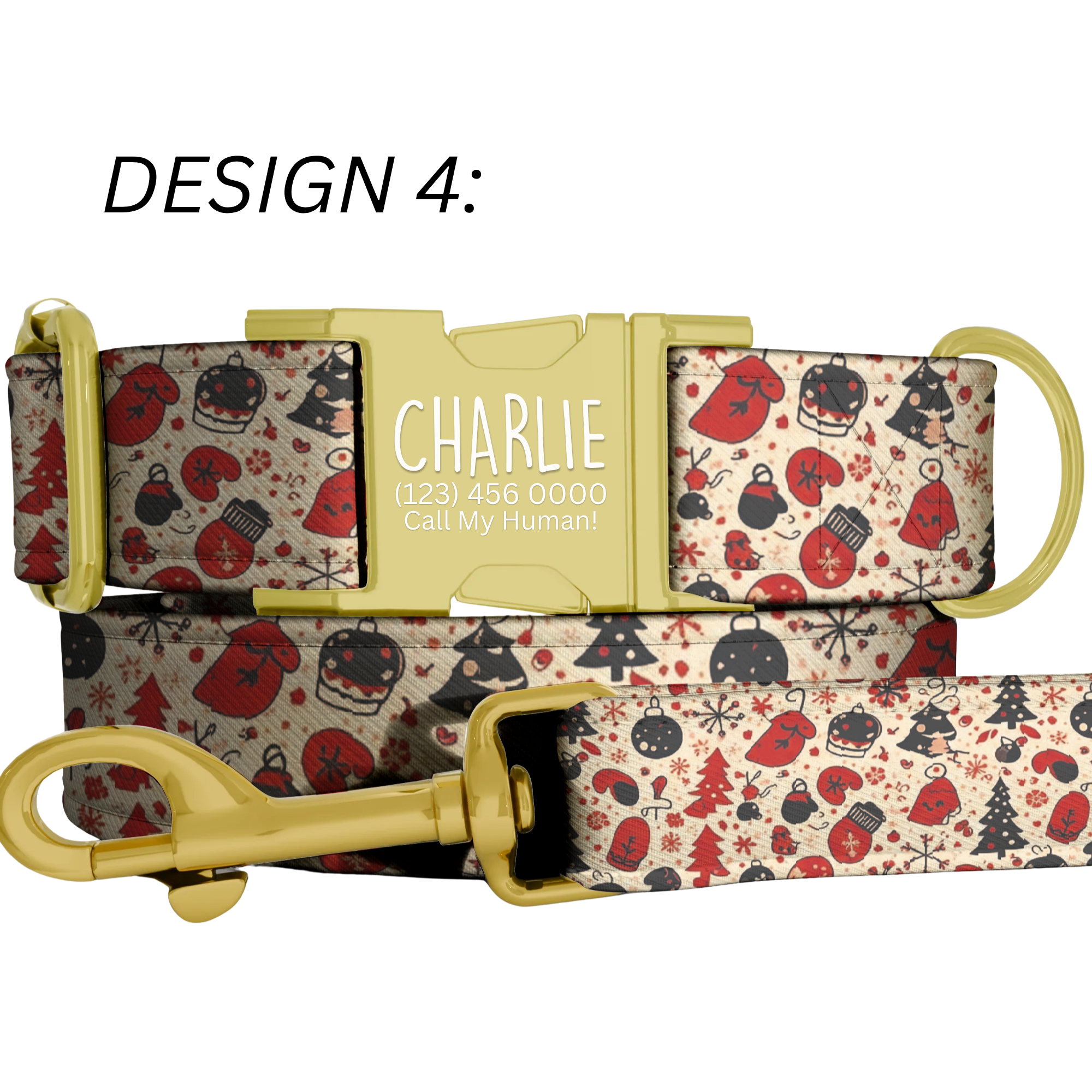 Vintage Christmas Dog Collar Red Black Holiday Pattern Personalized Name Collar Custom Pet ID Collar Festive Puppy Gift Christmas