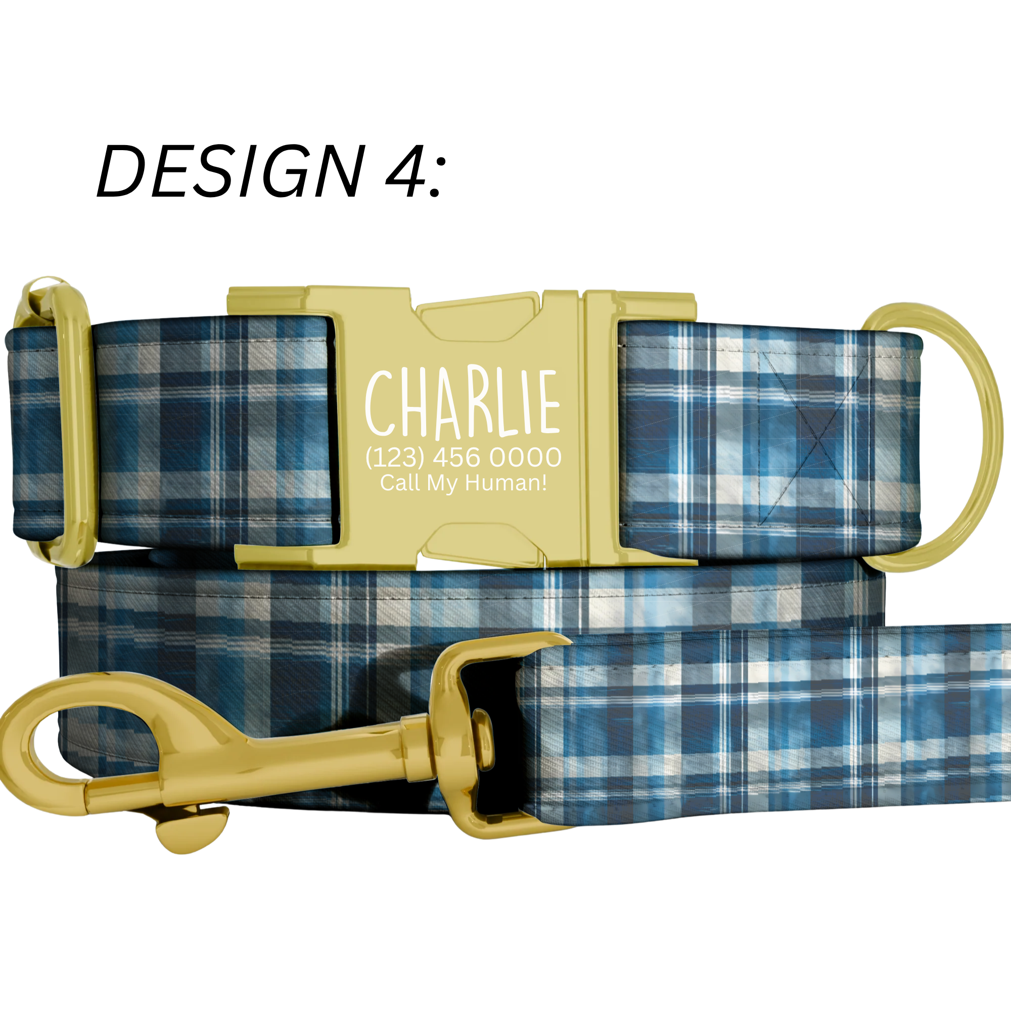 Blue Tartan Plaid Personalized Dog Collar & Leash Set