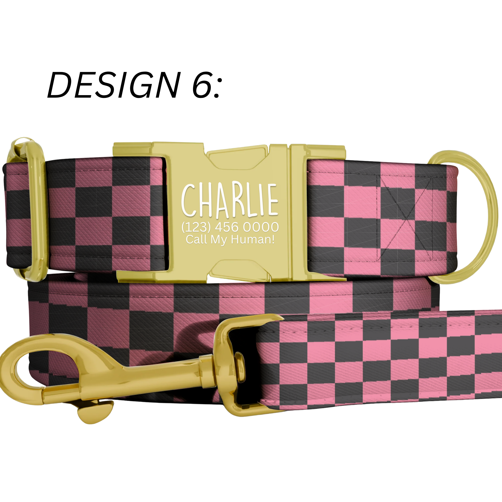 Racing Checkered Flag Personalized Dog Collar & Leash Set