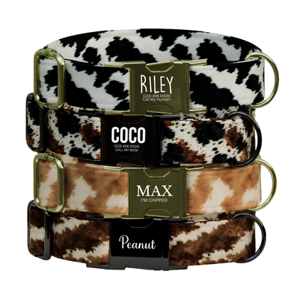 Cow Print Personalized Dog Collar  & Leash Set Custom Trendy Western Puppy Collar (OG-550)