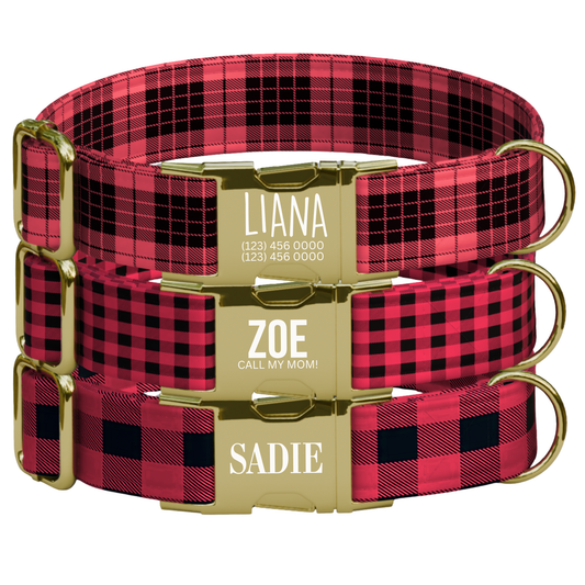 Personalized Red Plaid Dog Collar & Leash Set (OG-16)