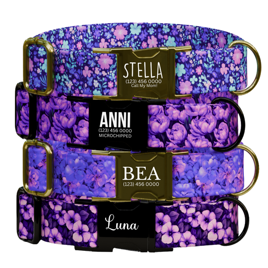 Personalized Purple Floral Dog Collar & Leash Set (OG-197)