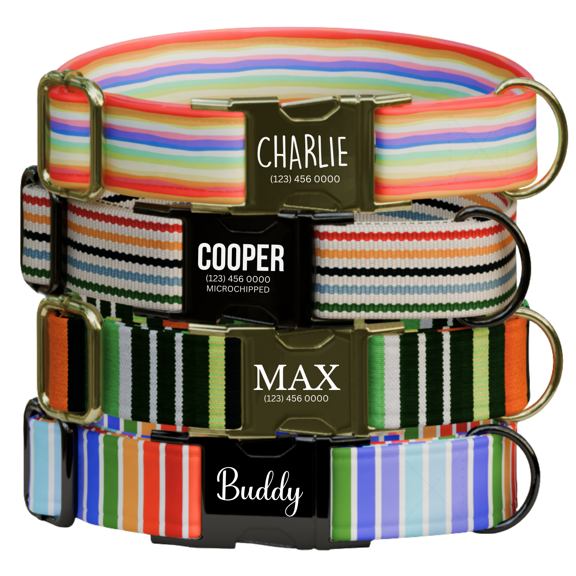 Striped Pattern Personalized Dog Collars & Leash Set