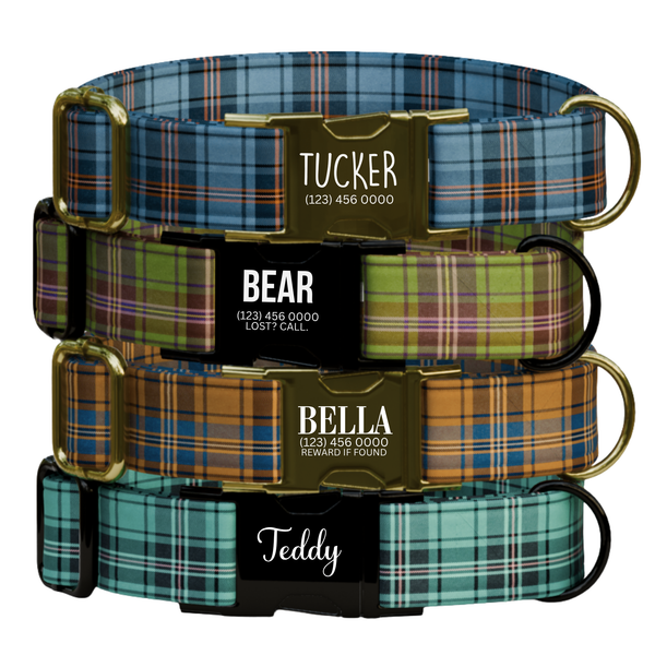 Retro Plaid Personalized Dog Collar & Leash Set