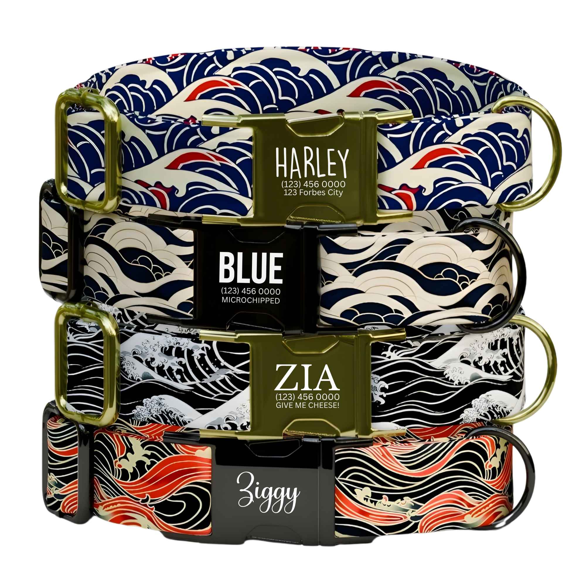 Japanese Wave Personalized Dog Collar & Leash Set