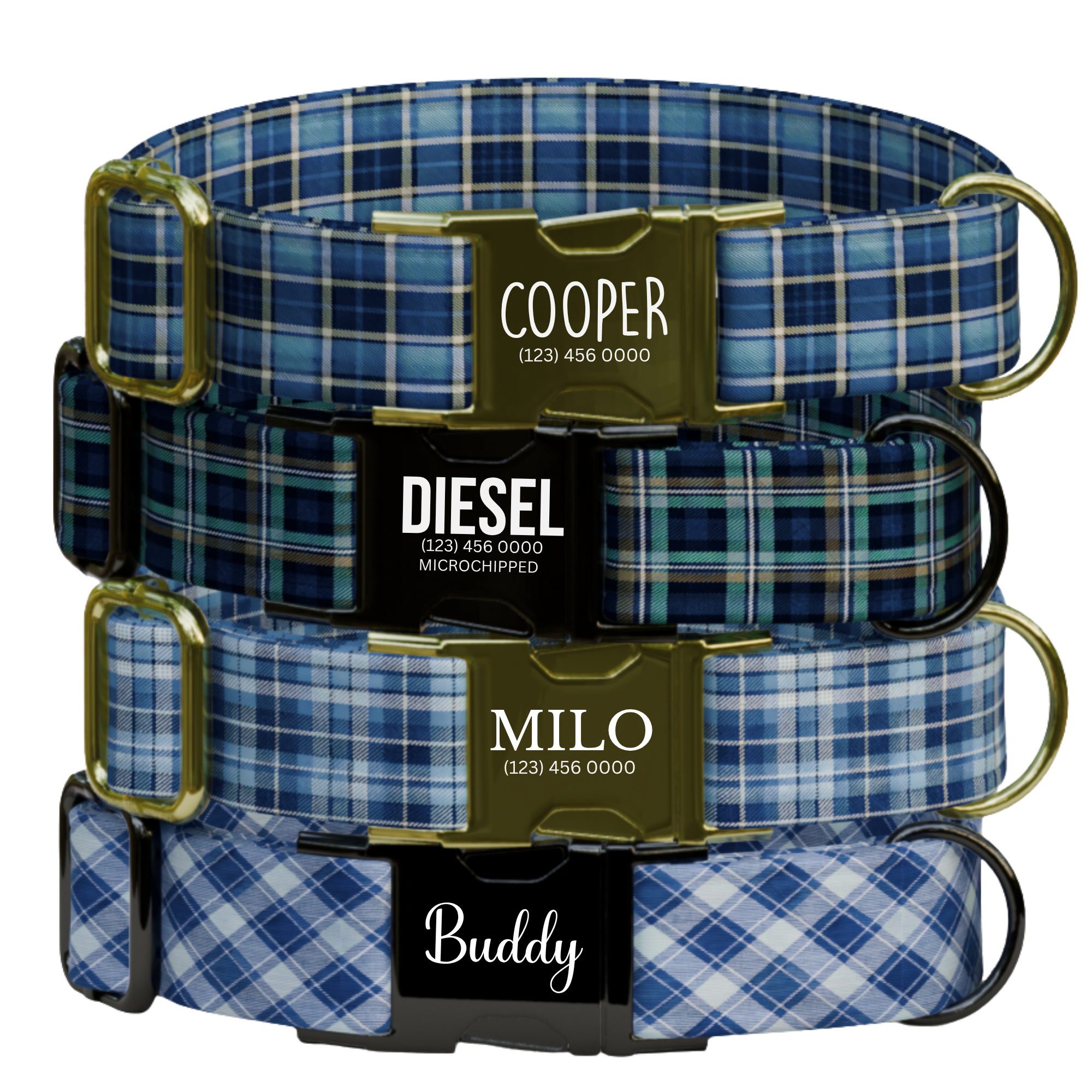Blue Plaid Personalized Dog Collar & Leash Set