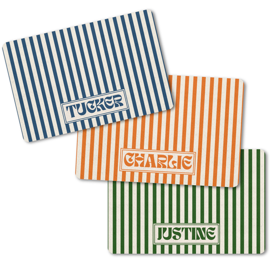 Personalized Striped Pet Food Mat Custom Dog Bowl Mat with Name Non-Slip Pet Feeding Mat Cat Food Mat Waterproof Feeding Station Rug 12x18